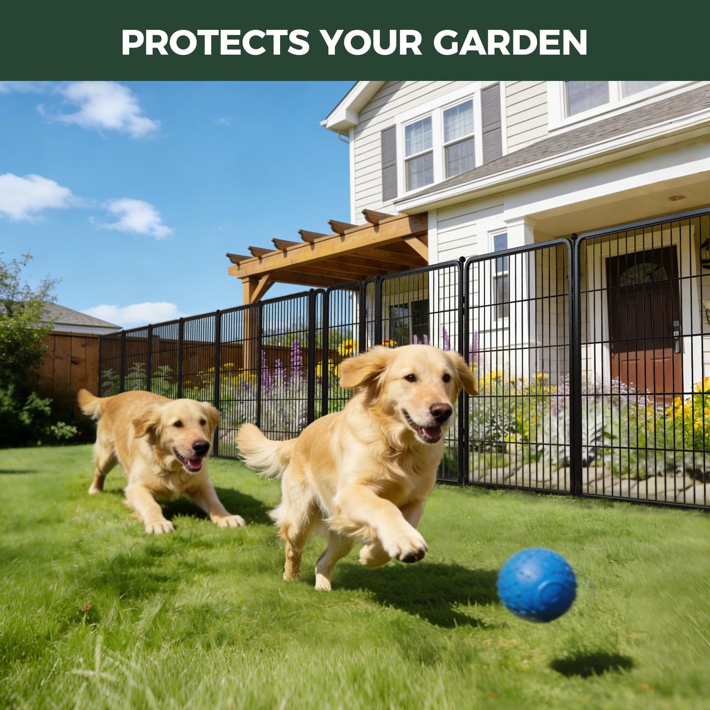 FXW Garden Fence Outdoor for the Yard – 40in(H) x 36.2ft(L) Heavy Duty Metal Animal Barrier for Dog, No Dig Decorative Dog Fence, 16 Panels, Black