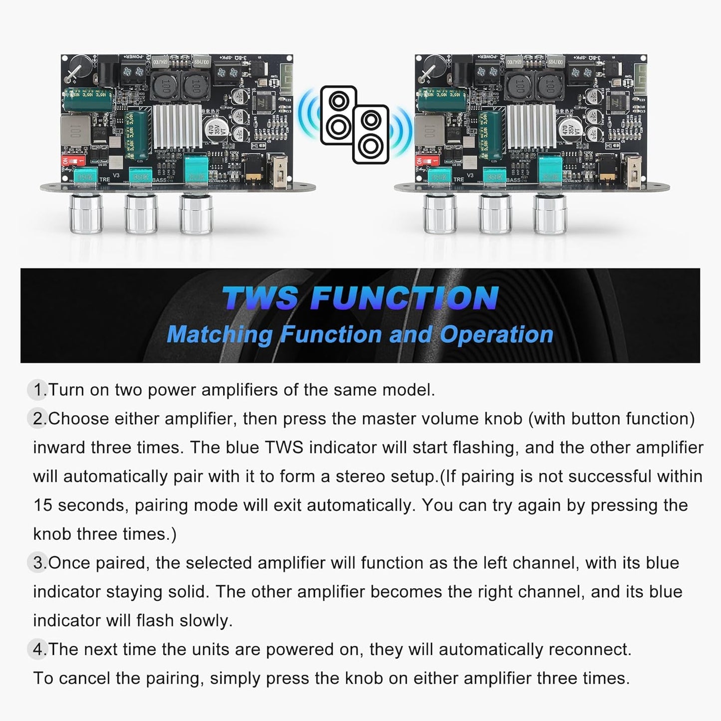Wuzhi Audio ZK-1001U 100W 9-24V, Mono Amplifier Board with TWS, Power Output, Vehicle Amplifier Wide Voltage Input