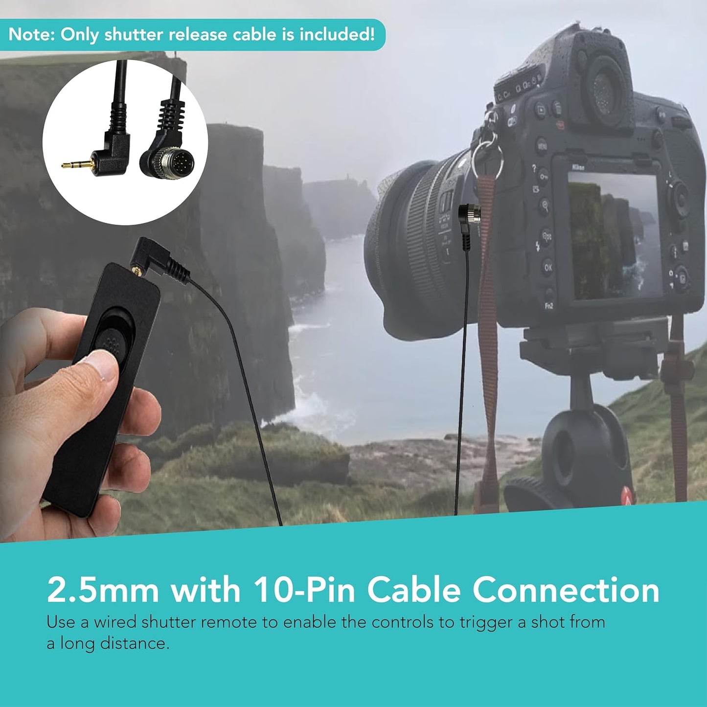 2.5mm-N1 10-PIN D850 D5 D500 D4s D4 D3 D810A D810 D800 D800E D2 D2H D2X D2Xs D300 D1 D300s D700 (15ft Foto&Tech Remote