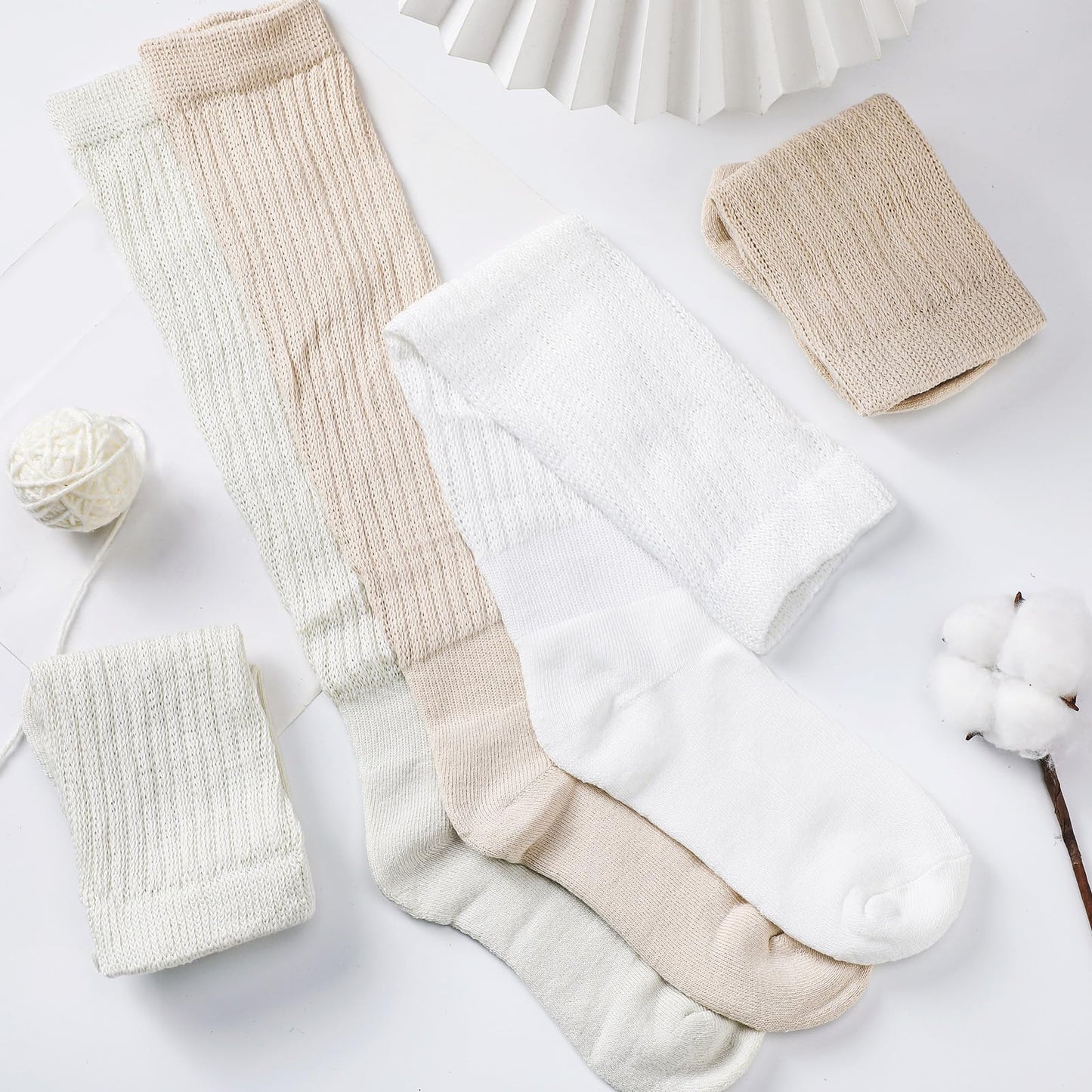 Geyoga 3 Pairs Slouch Socks for Women Scrunch Boot Cotton Knit Thigh High Slouch Socks for Women(Beige, White, Khaki,5-8)