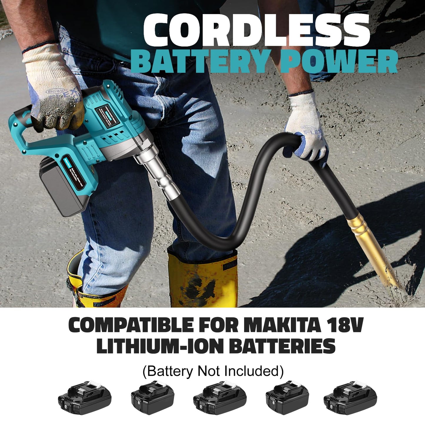LIVOWALNY Handheld Concrete Vibrating Tool Compatible with Makita 18V Battery(Tool Only), 600W Cordless Electric Concrete Vibrator w/3.8ft Shaft Rod, Portable Pencil Cement Vibrarator Remove Bubble