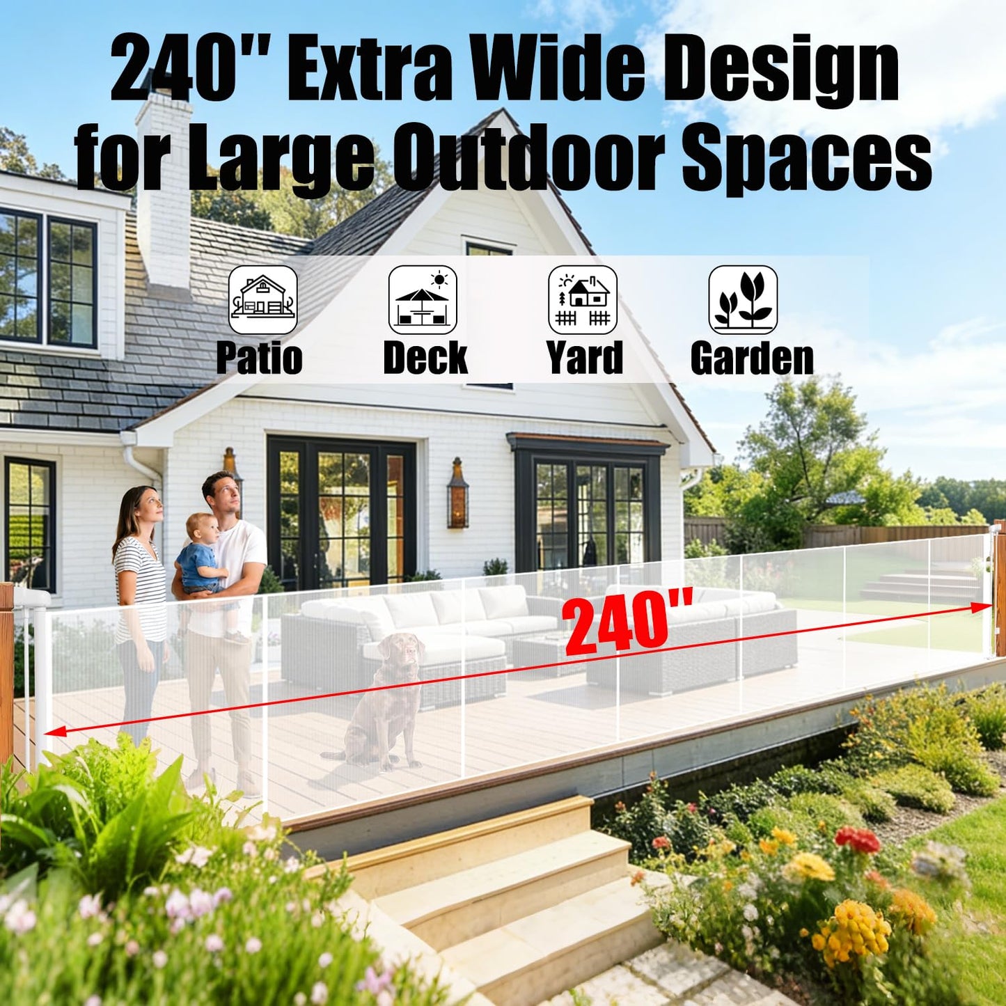 240" Retractable Baby Gates Extra Wide for Large Opening, 41" Extra Tall Retractable Dog Gate Pet Gates, Long Child Safety Mesh Gate with Fiberglass Rods for Stairs, Doorways, Hallways, Indoor/Outdoor