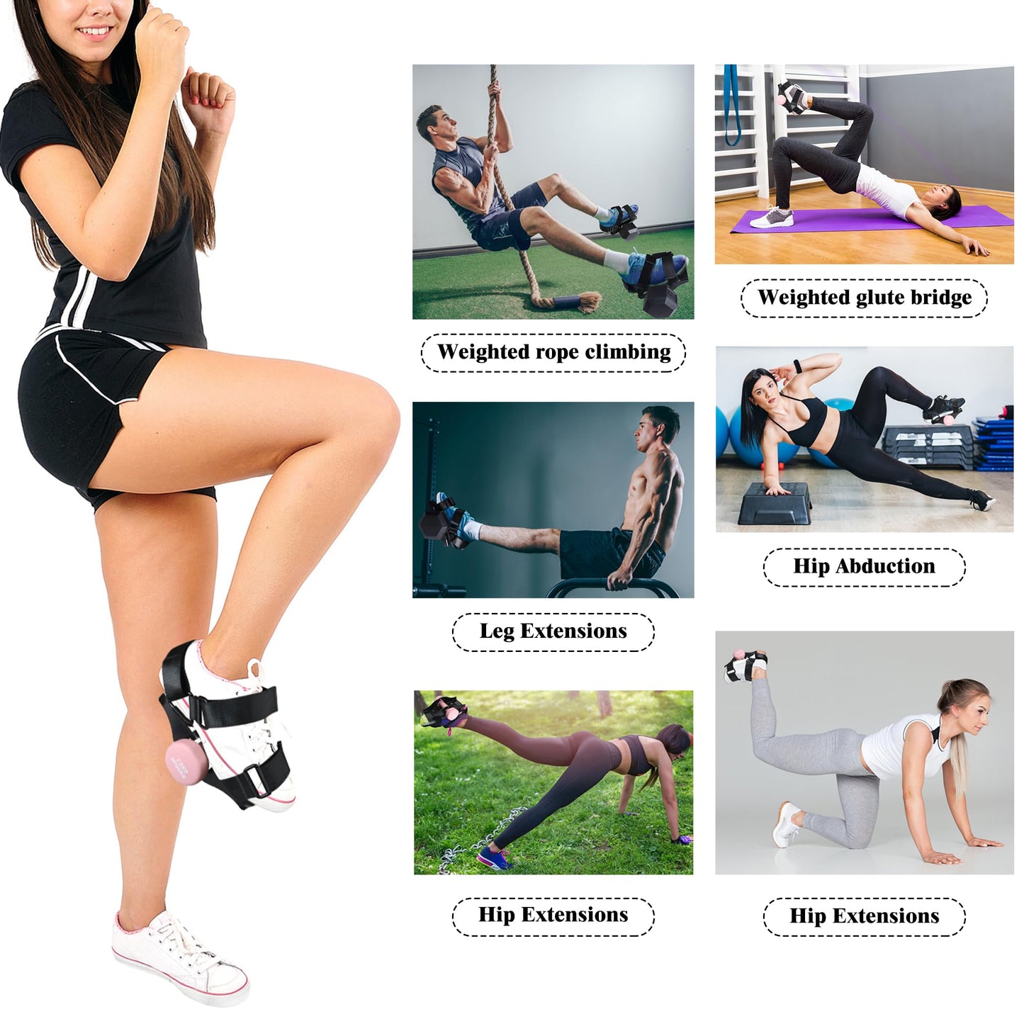 VAIIO Ankle Straps for Dumbbells, Tibialis Trainer, Adjustable Ankle Weights, Workouts at Home for Hip Flexors, Shin Splint, Hamstring Curls for Women and Men, 2pcs