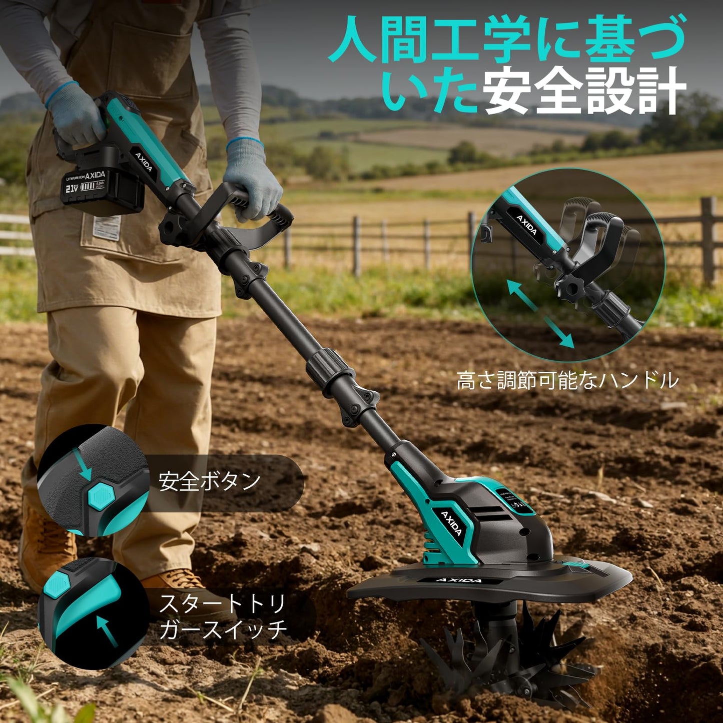 20V Cordless Garden Tiller Cultivator with 2 * 4.0Ah Batteries & Charger 360RPM Electric Tiller with 4 Steel Tines,9in Tilling Width＆6.6in Depth Garden Rototiller for Lawn/Gardening/Soil Cultivation