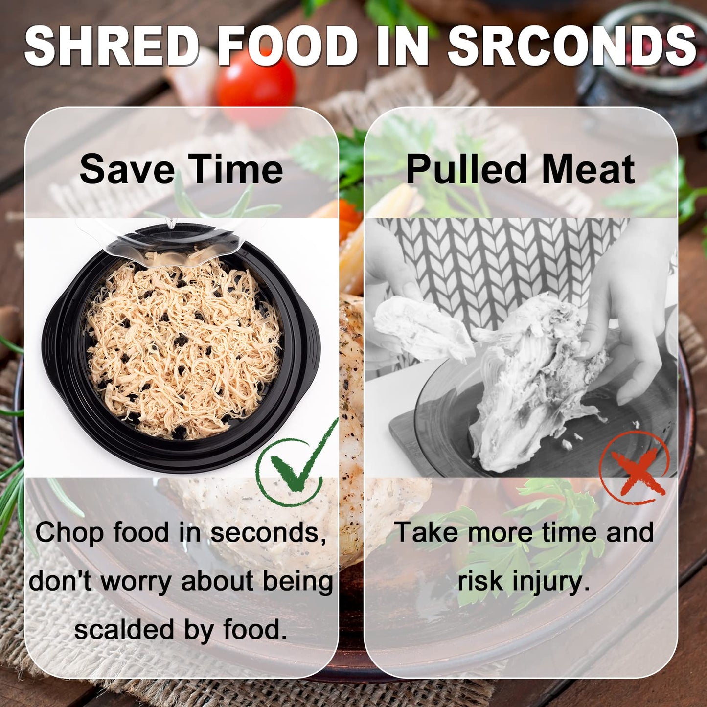 Chicken Shredder, Chicken Breast Shredding Tool with Transparent Cover, Ergonomic Handle Anti-Slip Heat Resistant Meat Shredder, BPA Free Easy Cleaning Shredder for Pulled Pork Kitchen Use