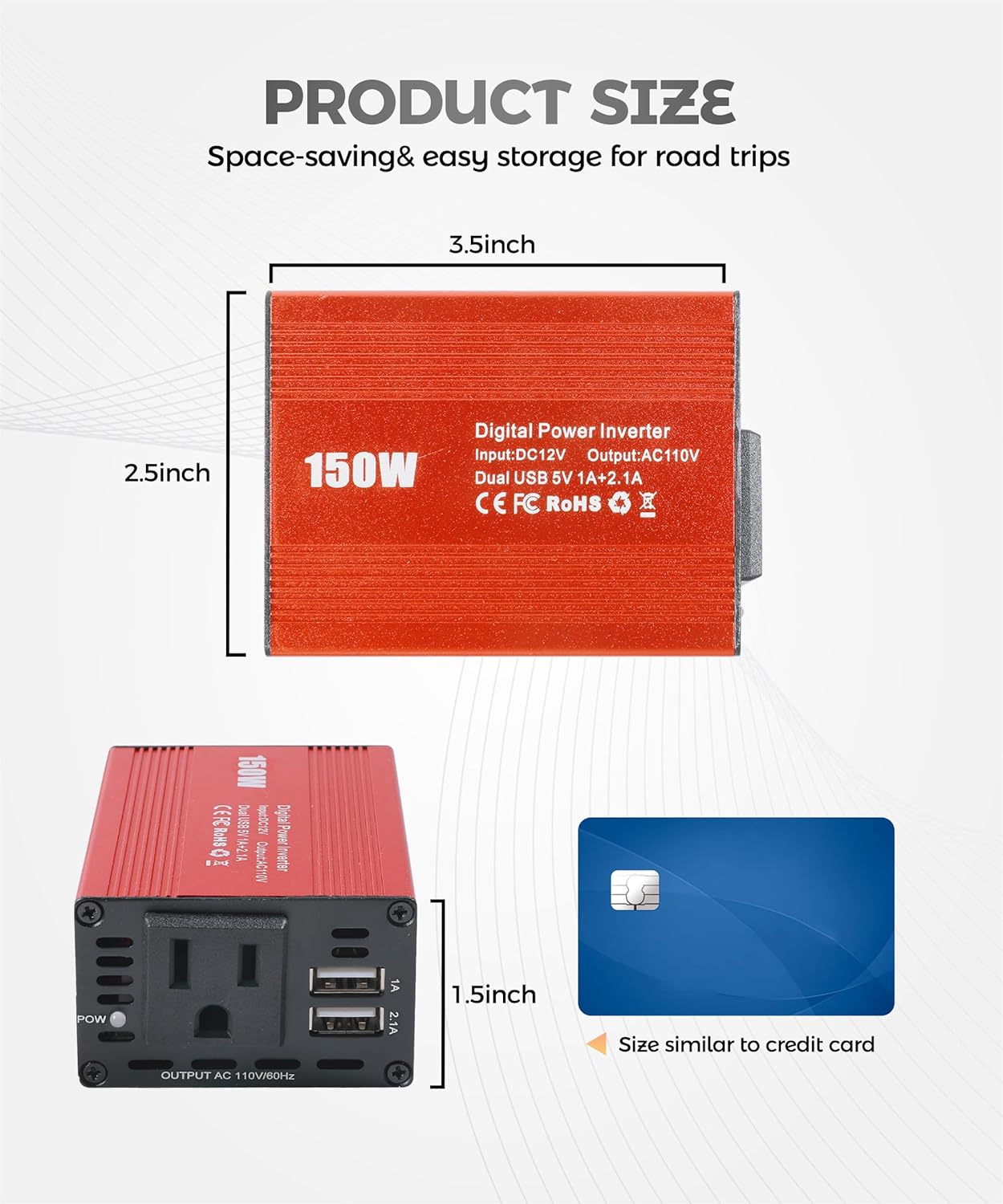 UNLRAE Accessories,150W 3.1A USB,12V 110V Power Inverters for Vehicles,Car Car Power Inverters with Dual DC to AC