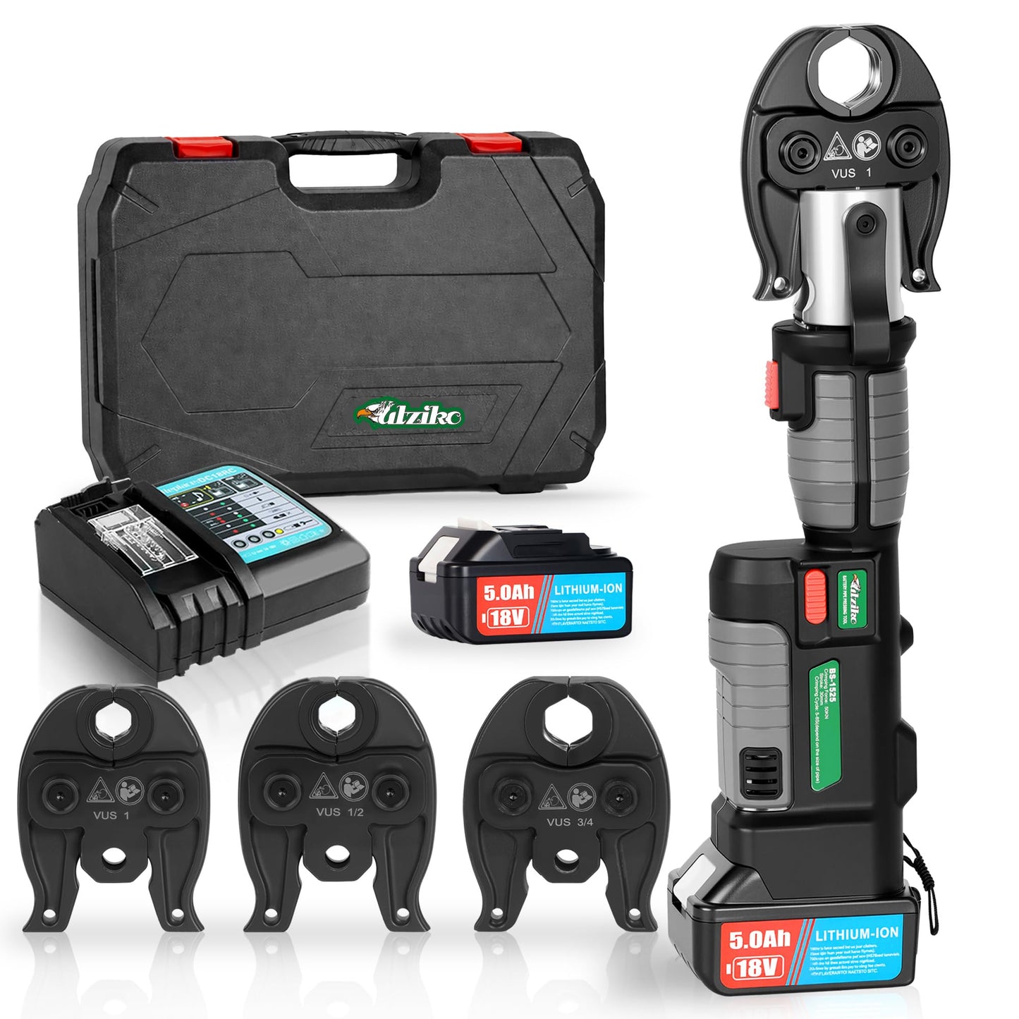 UTZIKO 18V Cordless Pipe Crimping Tool Kit, Electric Hydraulic Pipe Crimper with 1/2", 3/4", 1" Jaws & Pipe Cutter for Copper, Stainless Steel & PEX Pipes, One-Hand Operation