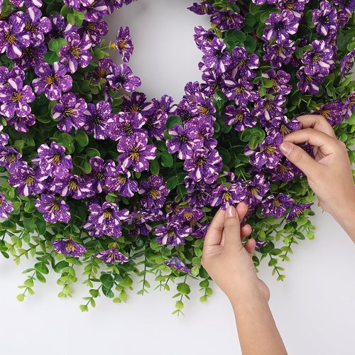 26" Eucalyptus Wreath by [Brand Name] - Faux Starry Sky Morning Glory Flowers for Spring & Summer Decor | Purple