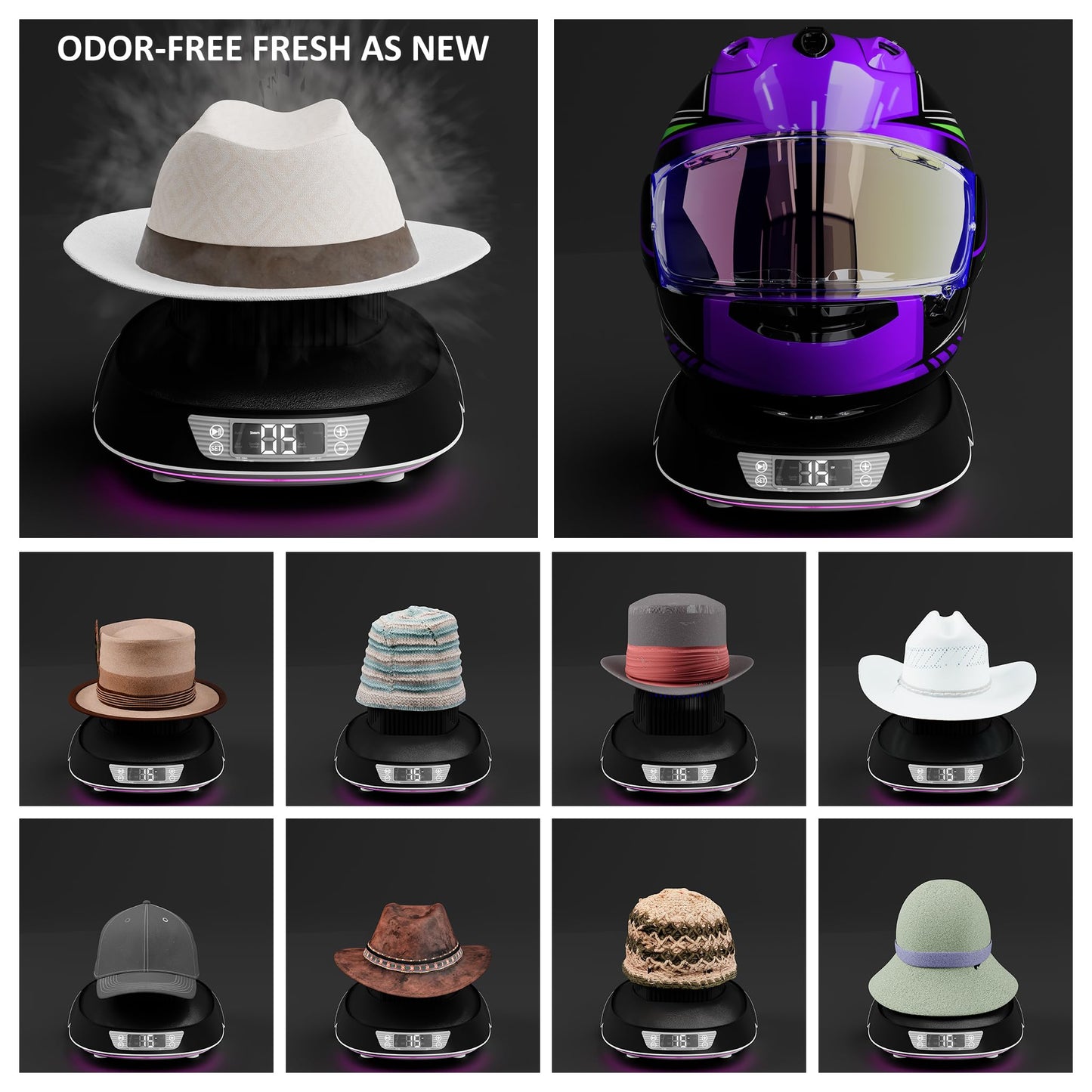 Hat Washer Cage, Hat Heat Press & Hat Shaper – All-in-1 Cap Care Machine with Steam Iron, Ozone, 3-Color Lighting – Hat Cleaner for Baseball Caps, Helmets – Keep Caps Clean & Dry