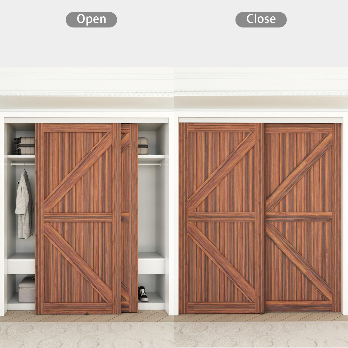 WEWORTH Heavy Duty Double Bypass Sliding Closet Door Track Kit Hardware 72”/6FT Aluminium Alloy Track Rail Set,for 2 Door System,Smoothly and Quietly,Silver