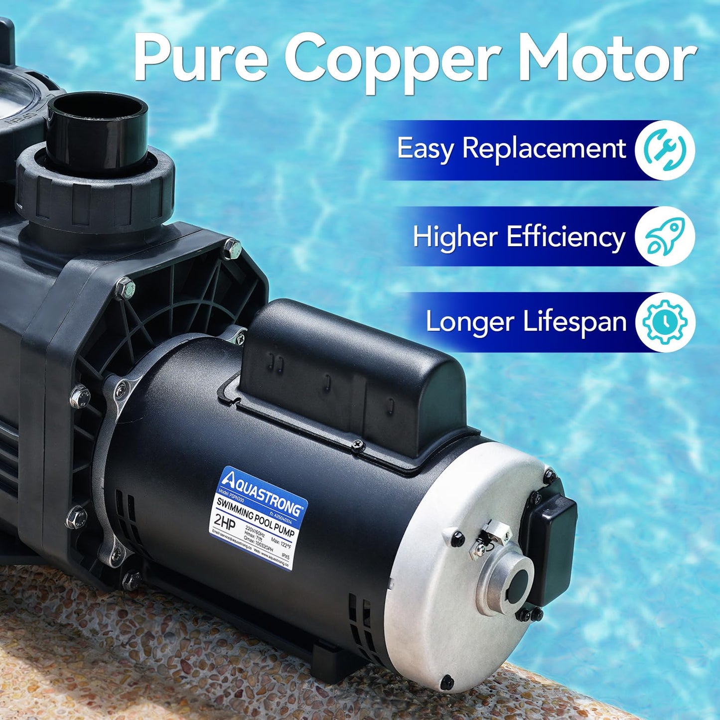 AQUASTRONG In/Above Ground Pool Pump Pure Copper Motor Energy Efficient High Flow Powerful Self Primming Swimming Pool Pumps with Filter Basket, Black