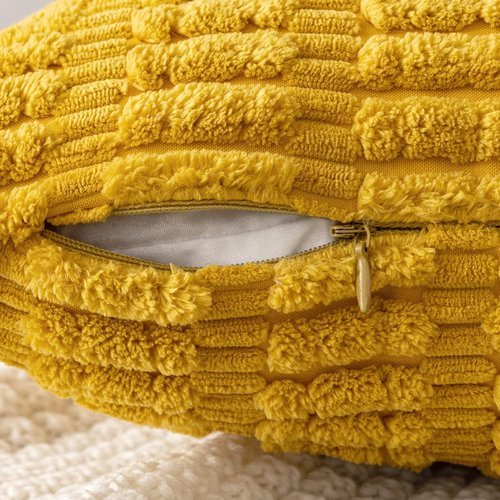 MIULEE Corduroy Throw Pillow Covers - Soft Boho Striped Design, 18x18 Inch, Mustard Yellow | Modern Farmhouse Decor