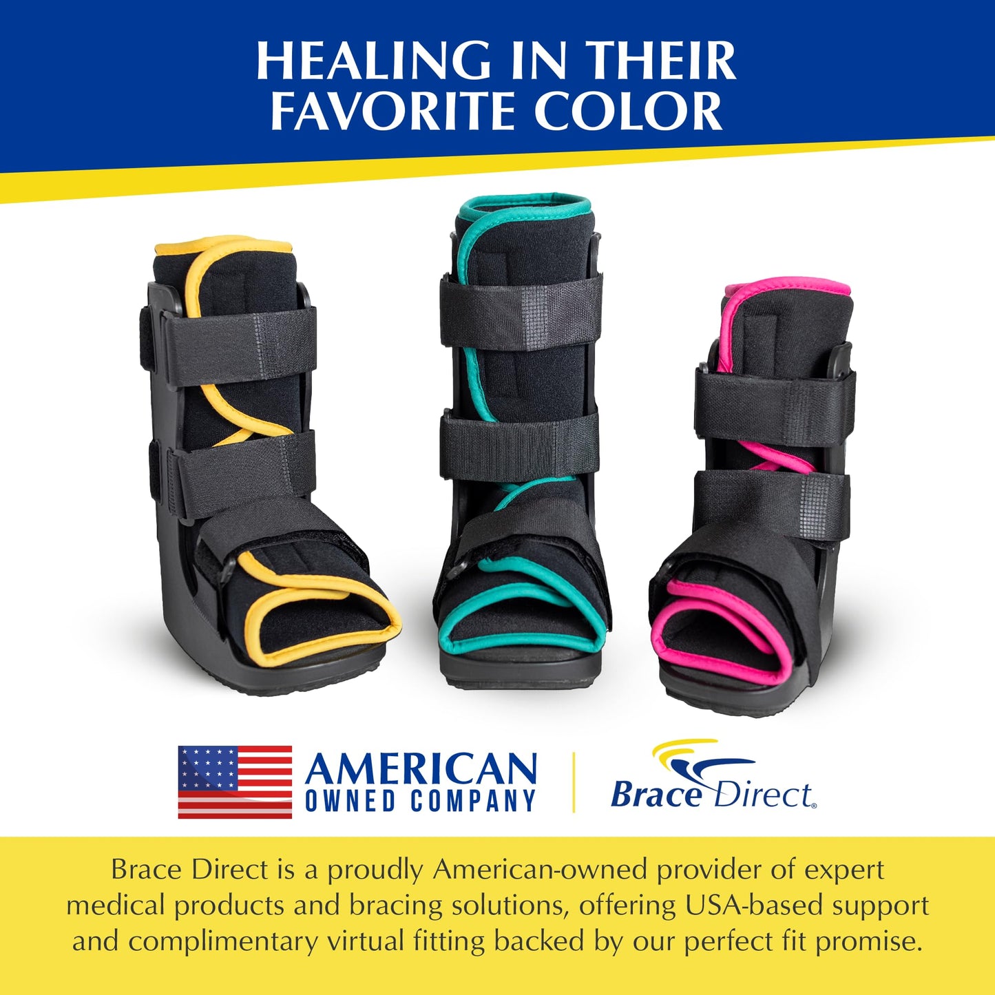 Brace Direct Pediatric Walking Boot – Kids Fracture Boot for Foot Injuries, Ankle Sprains & Post-Op Recovery, Pink PDAC L4386, L4387 (Large, US Kids 11.5K–1.5)