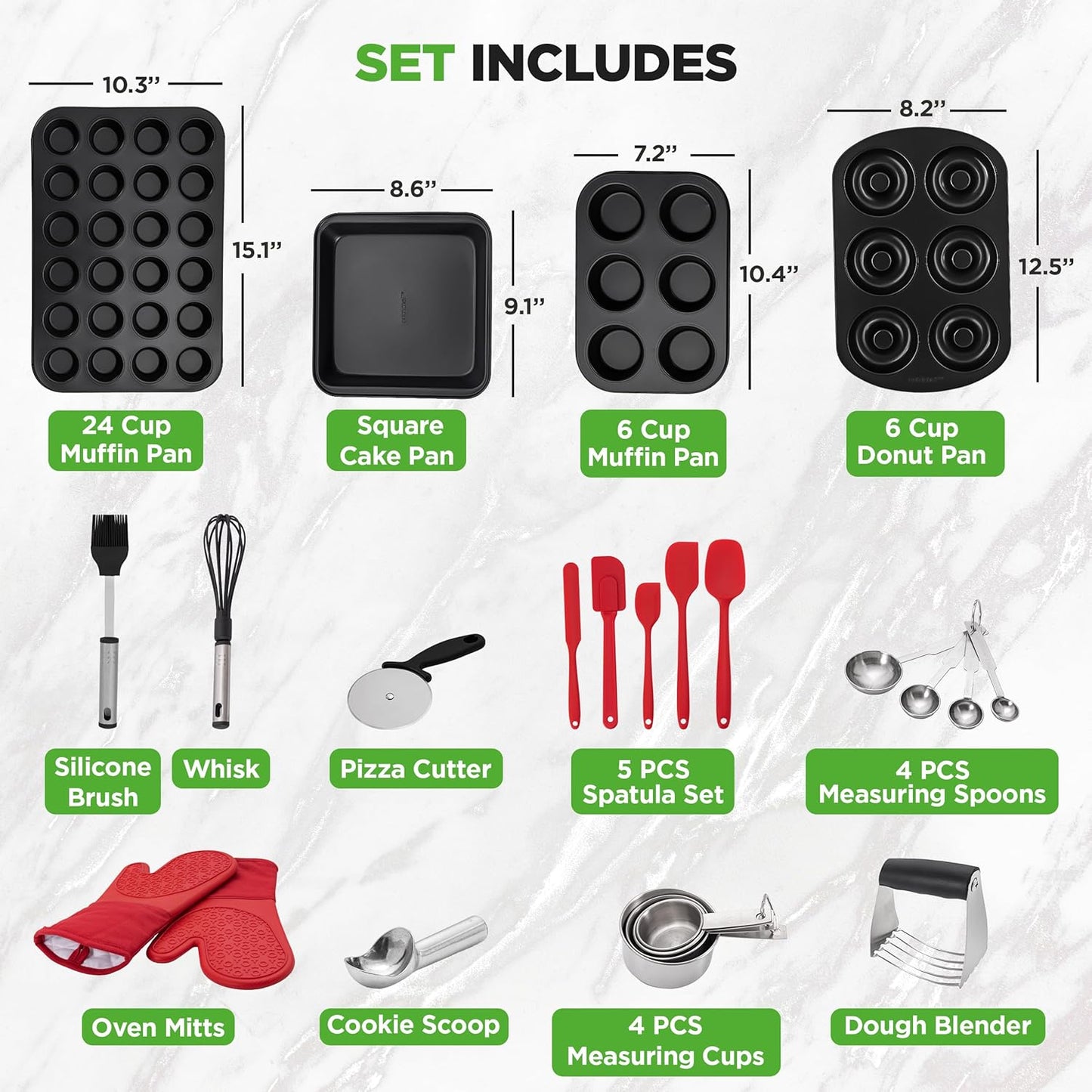 NutriChef 42-Piece Nonstick Bakeware Set - Carbon Steel Pans & Essential Baking Tools - Perfect for Savory & Sweet Treats