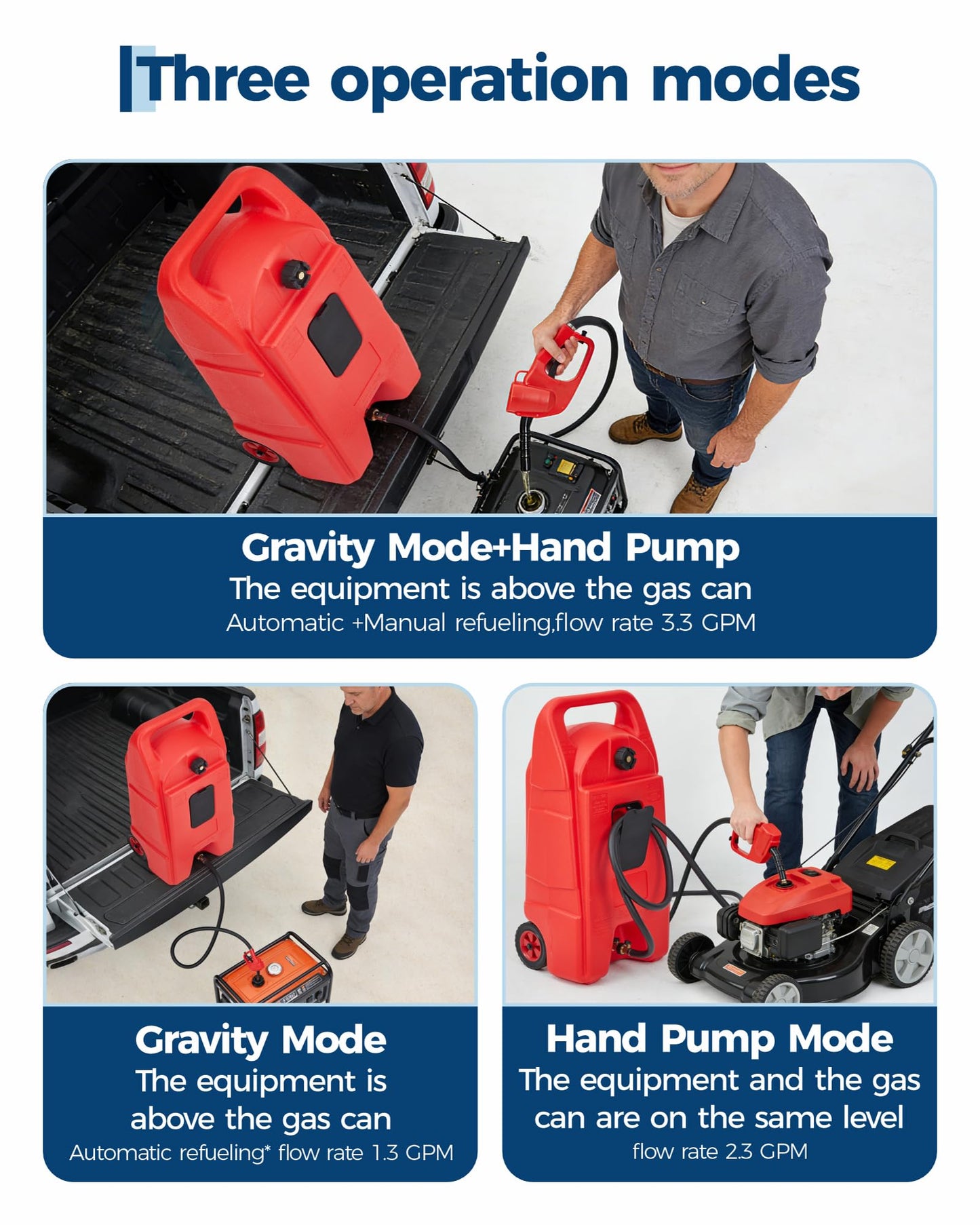 Garvee Slim 15 Gallon Gas Can, Fuel Tank Container with LE Fluid Transfer Manual 10 FT Siphon Pump, Portable Diesel Gas Storage Caddy Wheels for ATV, Weeder, Boat, Tractor, Snow Blower,Generator