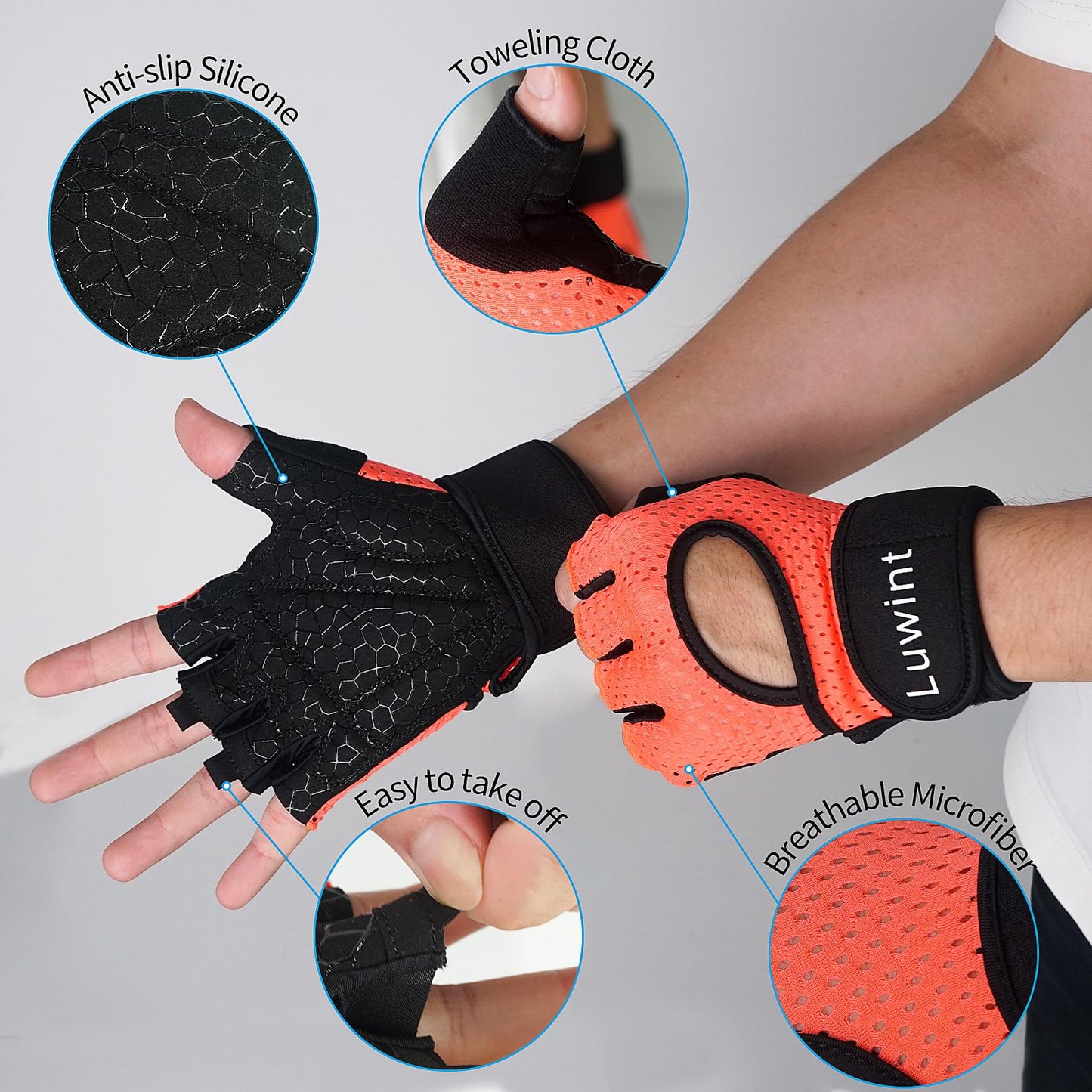 Luwint Ventilated Workout Gloves for Men Women, Full Palm Protection with Wrist Support, Breathable Weight Lifting Gloves for Gym Training Cycling Fitness