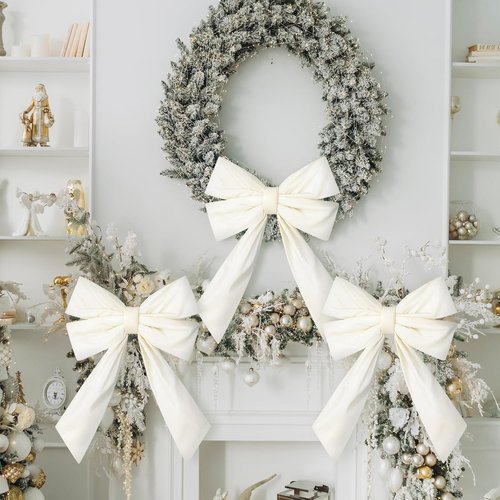 Hungdao Large White Wreath Bows - 12”x18” Waterproof Fabric for Outdoor Wedding & Home Decor