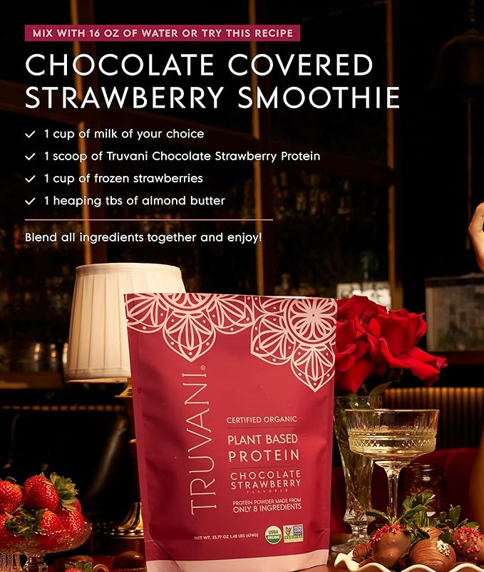 Truvani Vegan Pea Protein Powder | Chocolate Strawberry | 20g Organic Plant Based Protein | 10 Servings | Keto | Gluten & Dairy Free | Low Carb | No Added Sugar