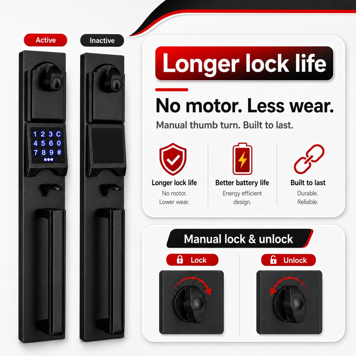 NEWBANG Digital Front Door Handleset with Keypad for Double Doors in Black Finish- Electronic Lockset with Dummy Set