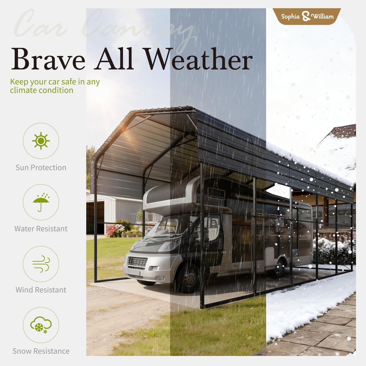 Sophia & William 14x25x13FT Heavy-Duty RV Carport Extra-Tall Shelter for Class A/B/C RVs, Trailers & More (Galvanized Steel Roof), Dark Grey