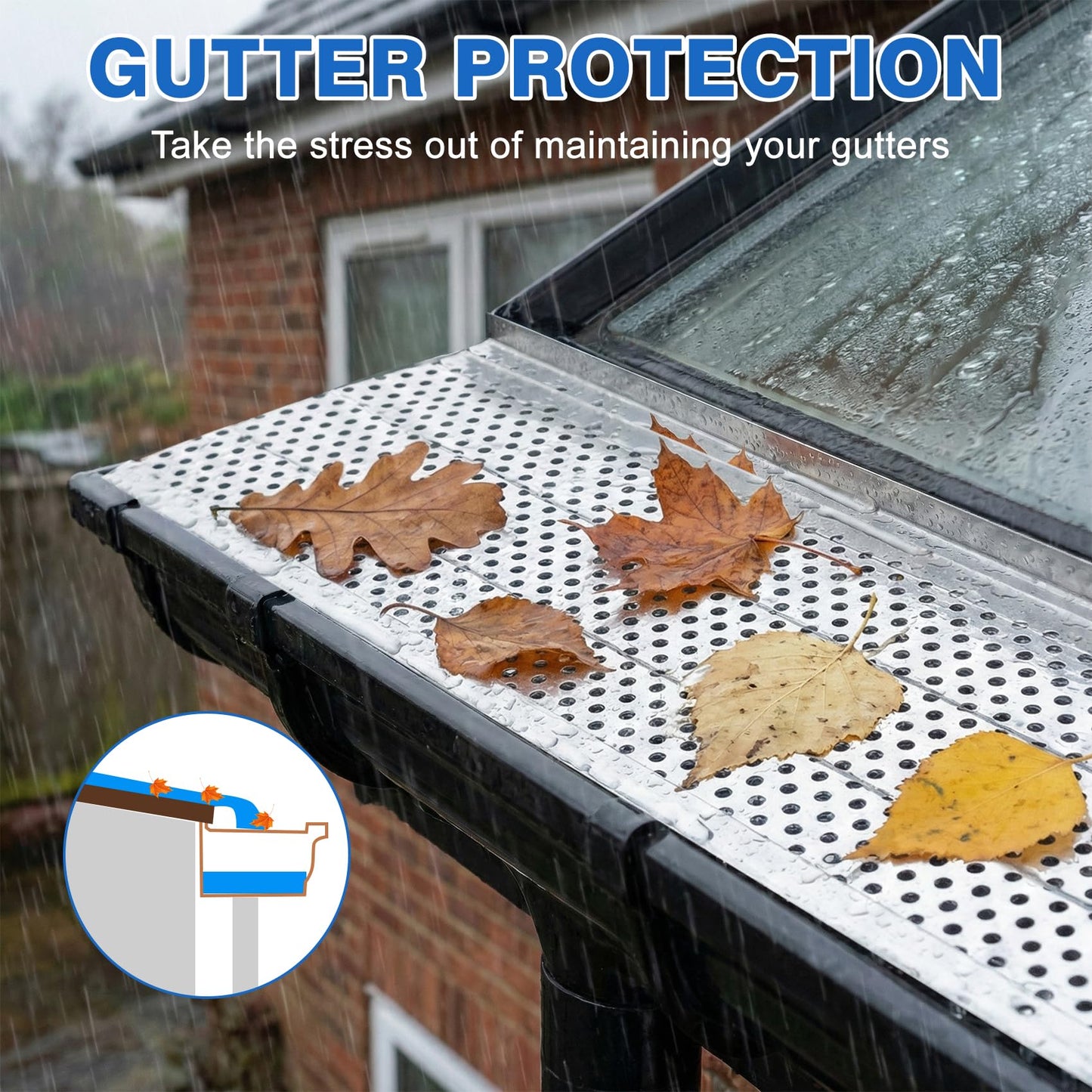 5 Inch Gutter Guard – (Mill Finish，52 PCS-200 Feet Total Length) Premium Aluminum Leaf Protection for Roof Gutters, Heavy-Duty DIY Easy Install, Clog Prevention for Leaves & Debris