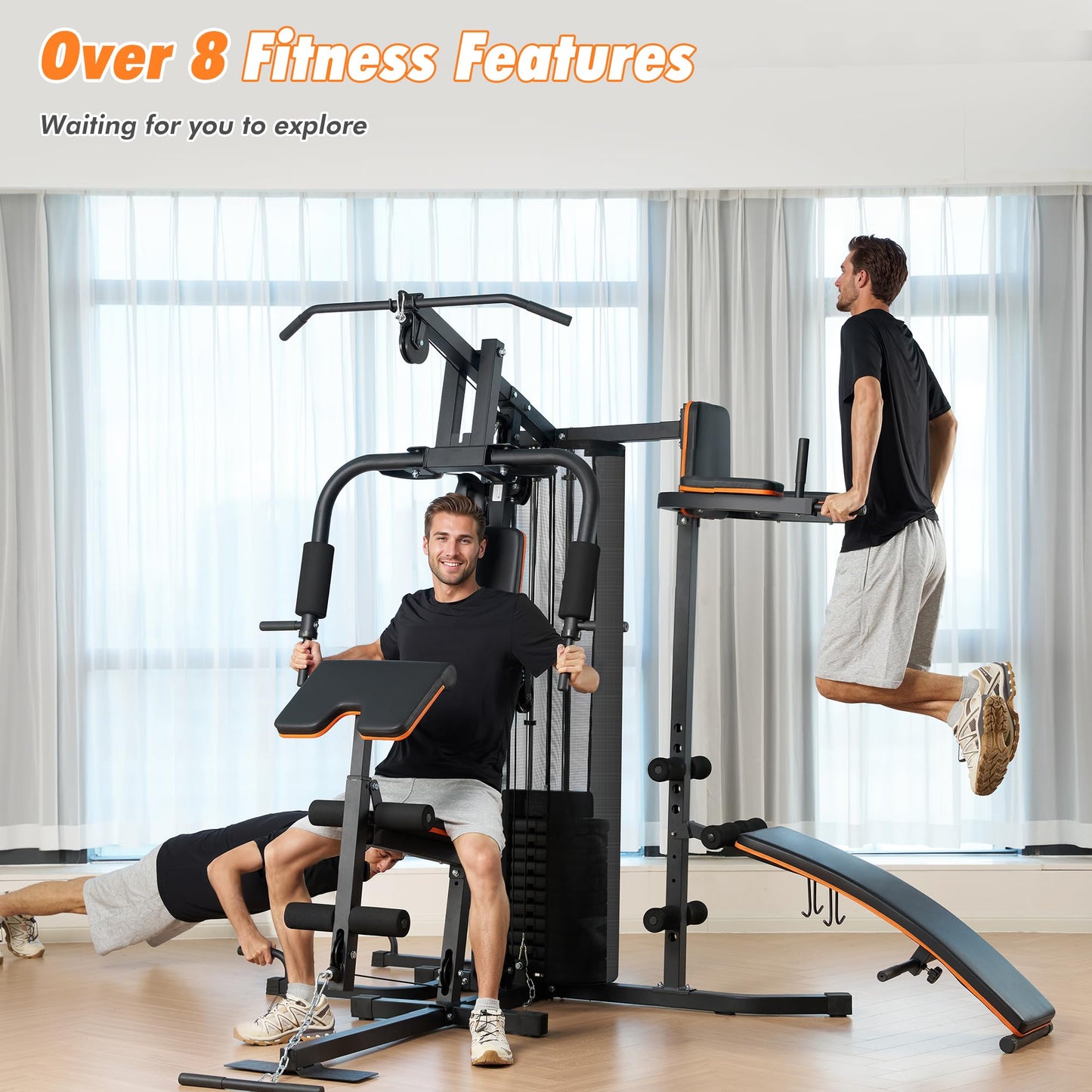 Home Gym with 118 LBS Weight Stack, Multifunctional Workout Station, All-in-One Exercise Equipment for Full Body Strength Training
