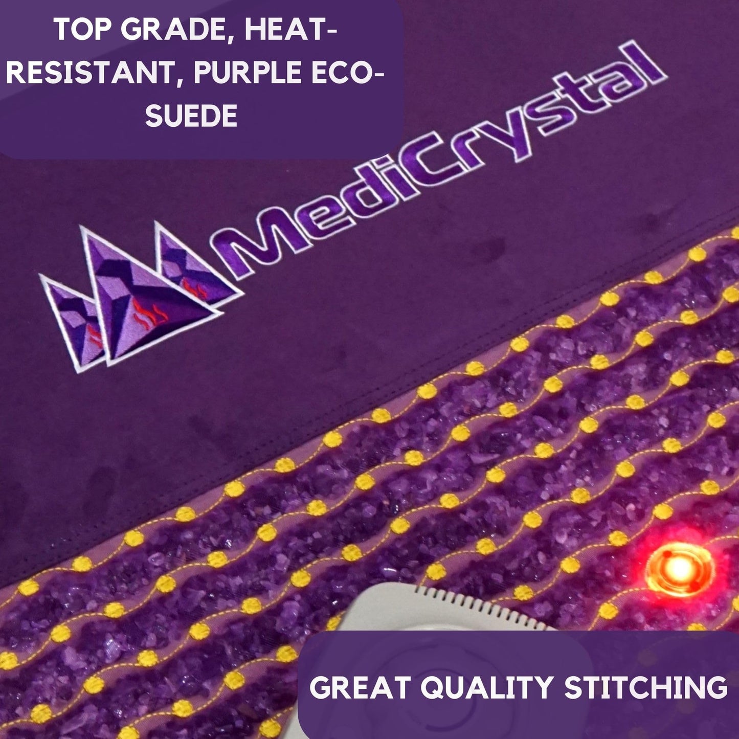 MediCrystal Far Infrared Amethyst Mat 40" L x 20" W - 8 Photon Red NIR MIR Lights - 5 Quadrupole Static Magnets - Bio Stimulation- Medium Flexible FIR Heating Pad