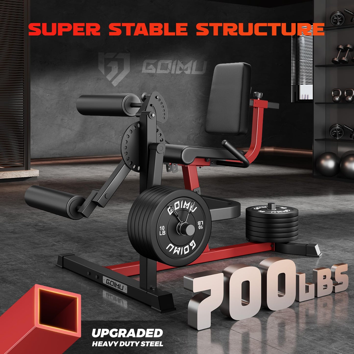 Leg Extension and Curl Machine, GOIMU 4 in 1 Lower Body Workout Machine, Adjustable Leg Curl Machine with Plate Loaded, Leg Extension Machine with Exercise Bench, Home Gym Weight Machine