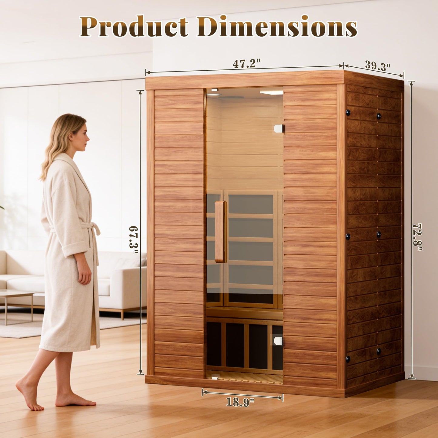 EASYHAWK 2 Person Infrared Sauna for Home, Smart App Control Home Sauna with WiFi & Bluetooth, Low EMF 1500W/120V LCD Heater, Indoor Sauna with Flame-Retardant Design