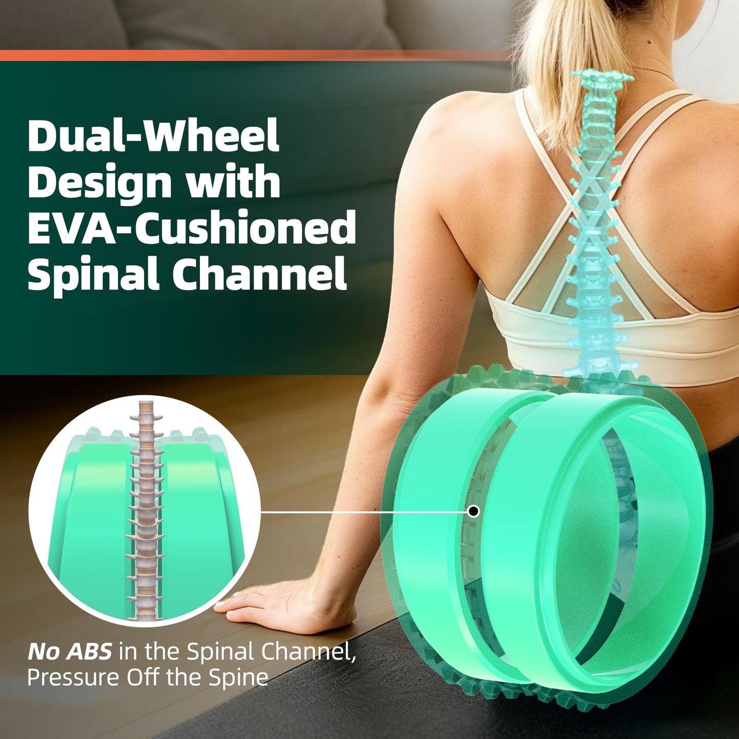 GymCope Back Roller for Back Pain Reliefn & Stretching, Deep Tissue Massage Roller Supports Up to 530 lbs / 240 kg, 5.5''-7.5'' Curved Foam Roller for Home Physical Stretching (Green, Firm)