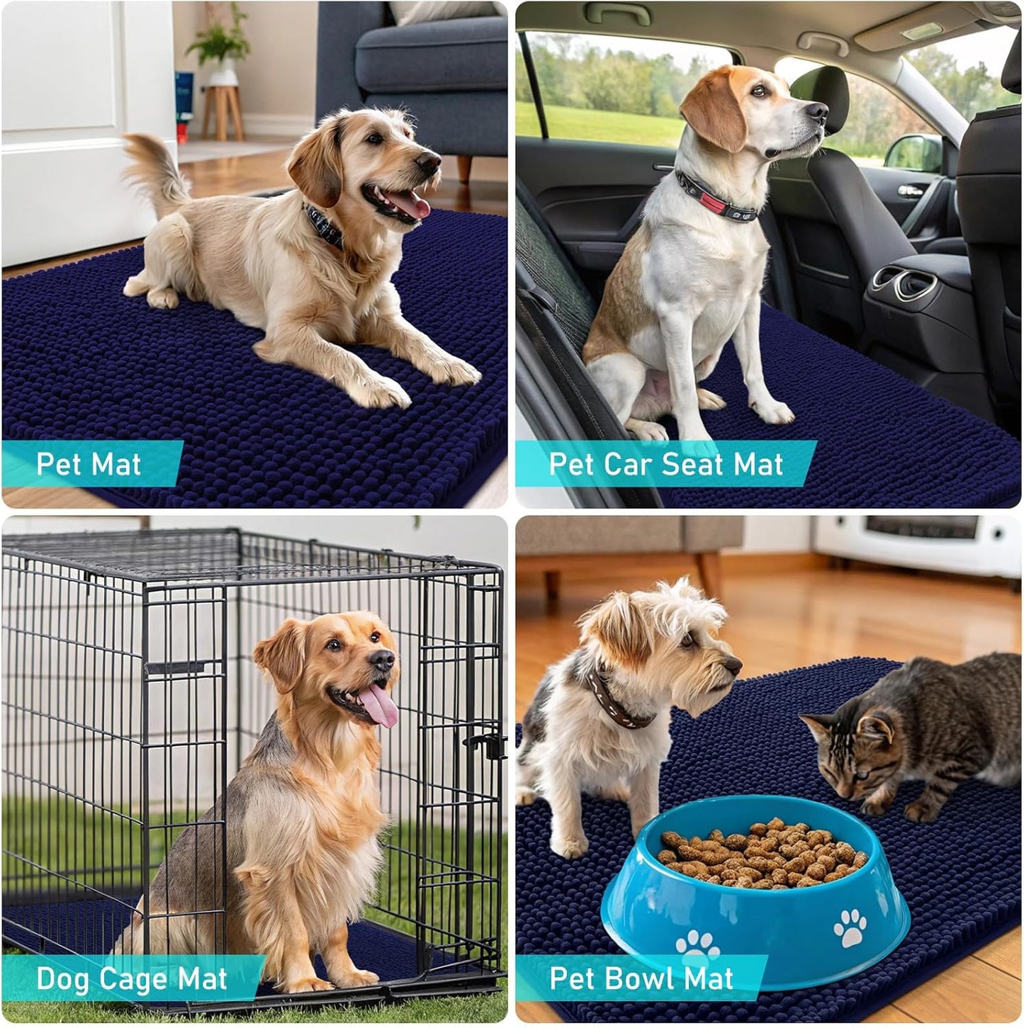 OLANLY Dog Door Mat - Absorbent Non-Slip Mud Mat for Indoor Use | Quick Dry Chenille, Navy Blue 70x35