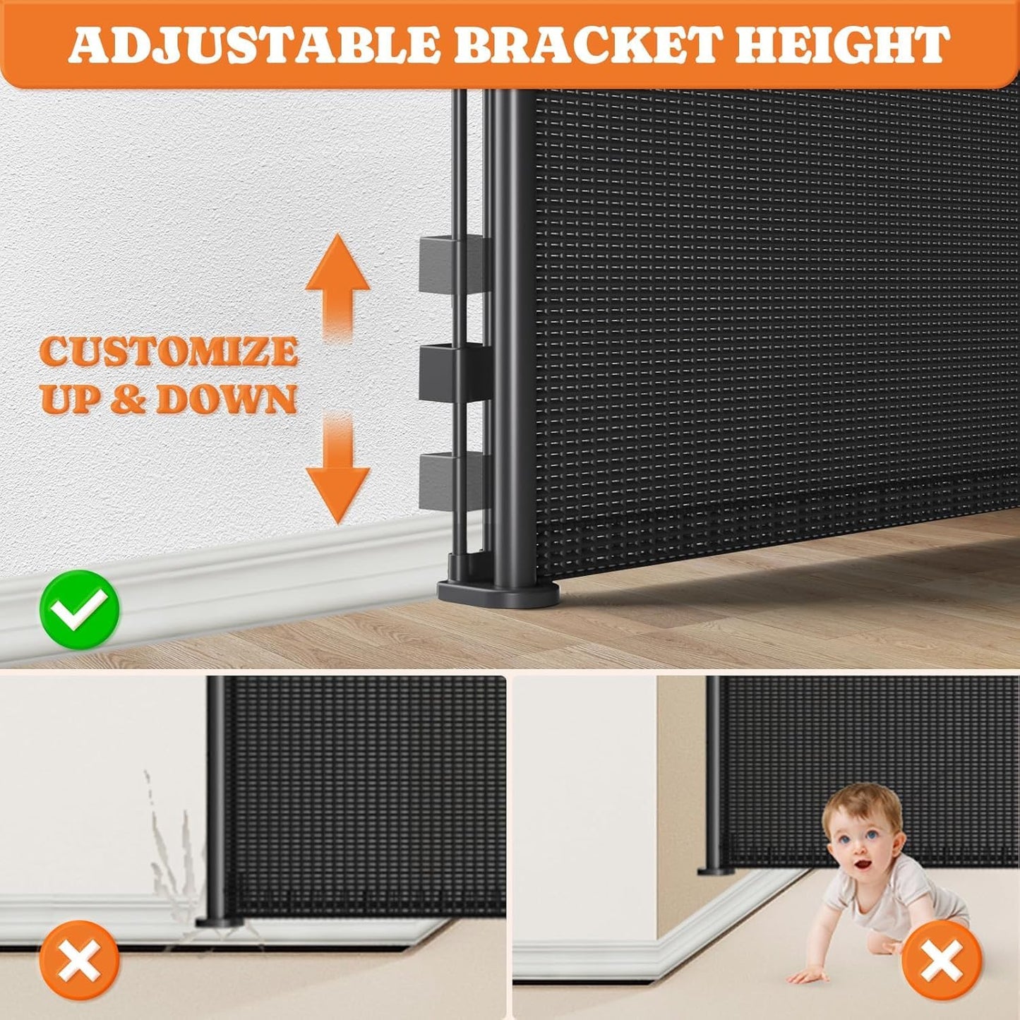 Extra Tall Retractable Baby Gates: 51" Tall Pet Gate, Extend up to 120" Wide, Mesh Baby Gate with Support Rods Jump-Proof Design for Cats & Large Dogs High Dog Indoor Outdoor, Black