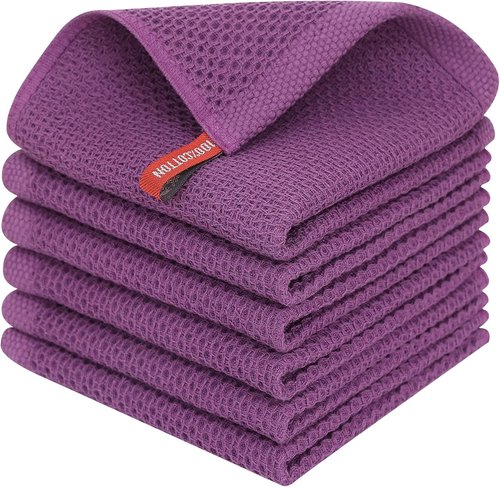 Homaxy 100% Cotton Dish Cloths - Ultra Soft, Absorbent & Quick Drying | 12x12 Inches, 6-Pack, Purple