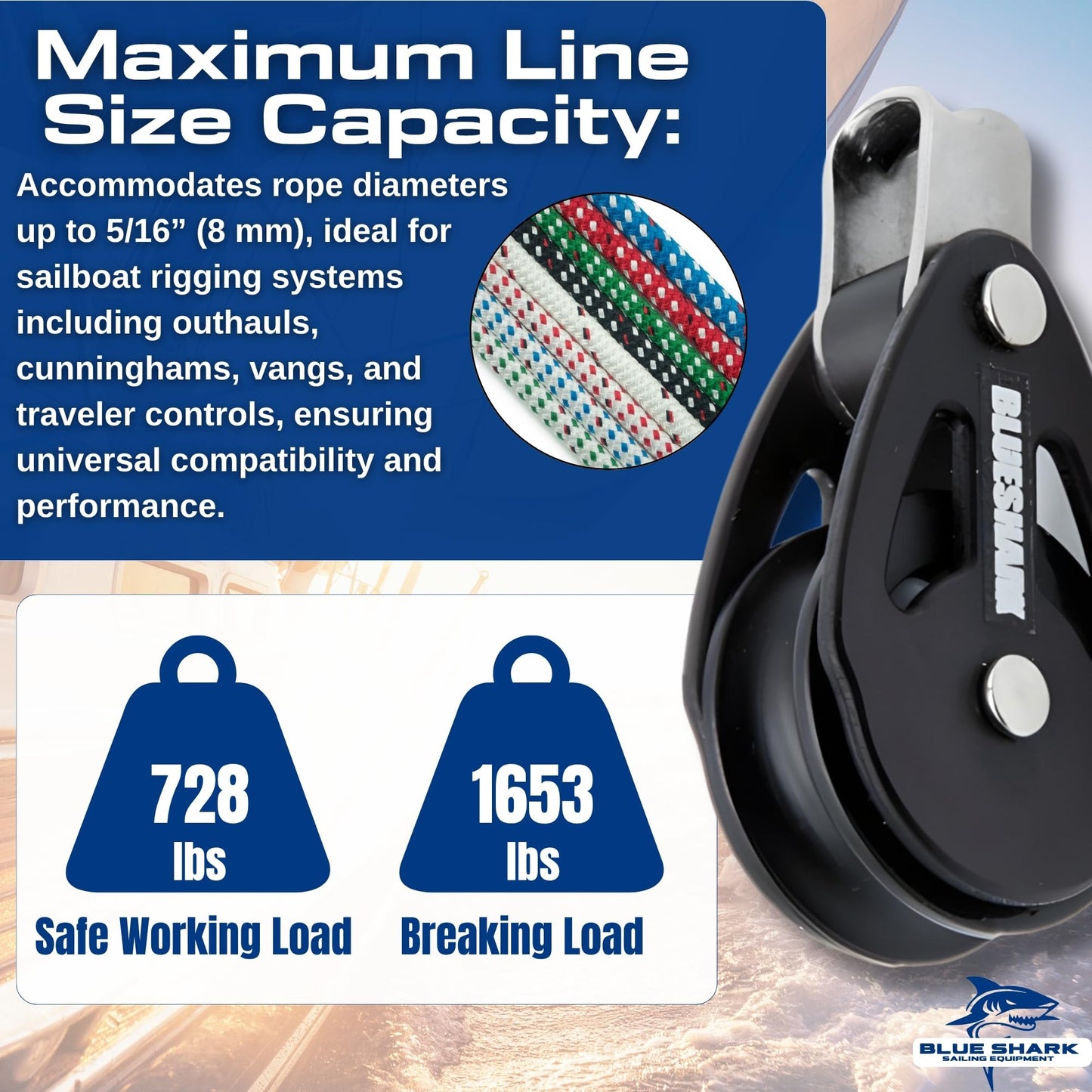 BLUESHARK 28mm Single-Fixed Sailing Block 2100-6061T6 Aluminum Alloy Marine Pulley w/Delrin Ball Bearings 316 Stainless Steel Hardware Corrosion Resistant for Sailboat Vang Traveler Outhaul(1-Pack)