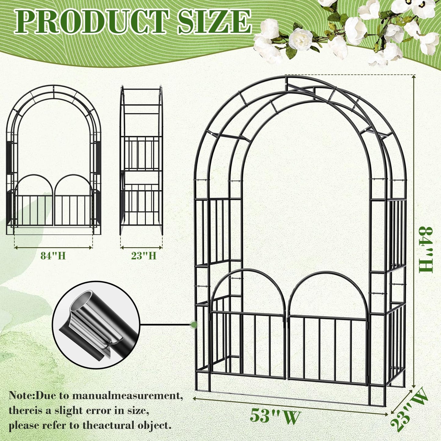 Kinchoix 7FT Garden Arch Arbor Heavy Duty Metal Arbour Archway Garden Arch Trellis for Climbing Plants Outdoor