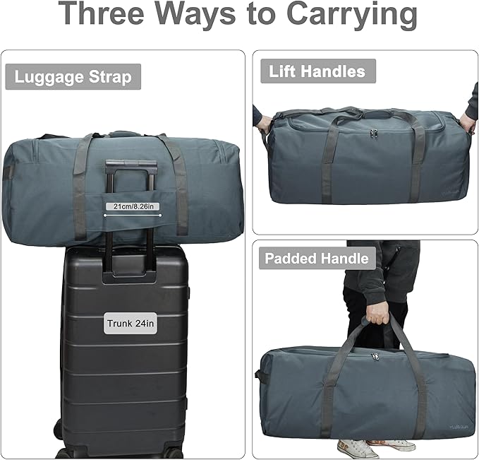Large Duffle Bag 100L, Travel Duffel Bag for Men, Water & Tear Resistant Travel Bag, Extra Large Moving Bags Women Weekender Bag Overnight for Sports Travel Essentials, Camping Gear Storage (Gray)