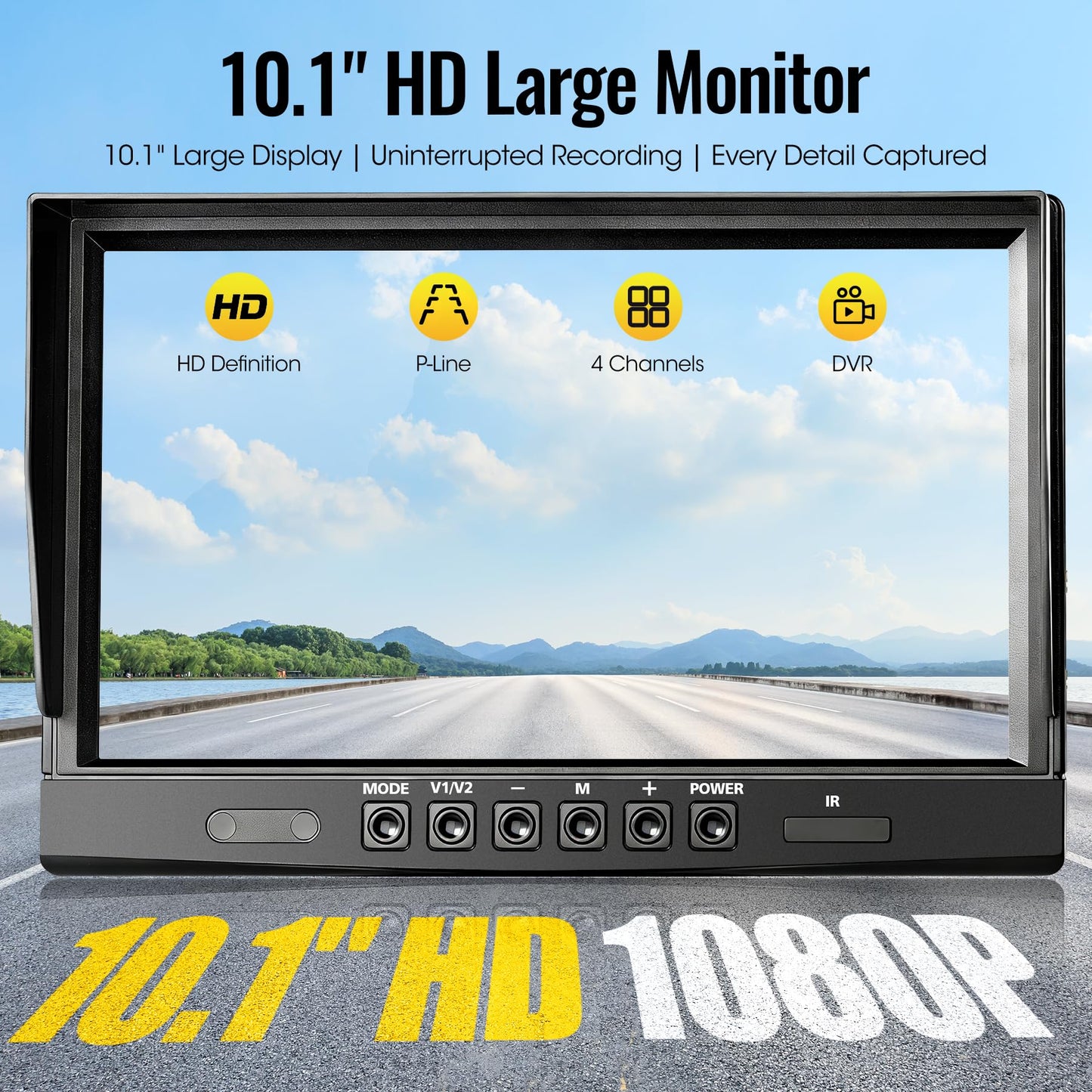 WOOCARTY 4-Wired Backup Camera System, 10.1" DVR Quad Screen Rear Side View Cameras, IP69 Waterproof IR Night Vision, 20G Vibration-Proof for Trailer/RV/Tractor/Combine/Skid Steer/Heavy Equipment, Y4