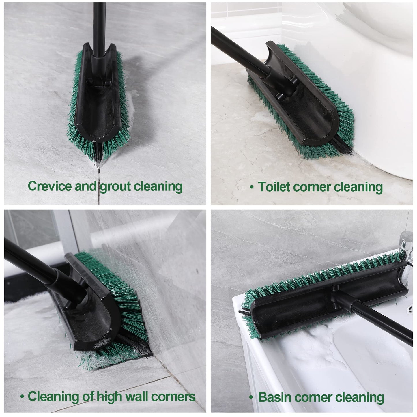 Eyliden Double-Sided Floor Scrub Brush, 65.5'' Long Handle, V-Shaped Head Brushes for Crevice and Corner Cleaning, No-Scratch Effortless Grout Brush for Floor Joint Tile Seams Bathroom Kitchen
