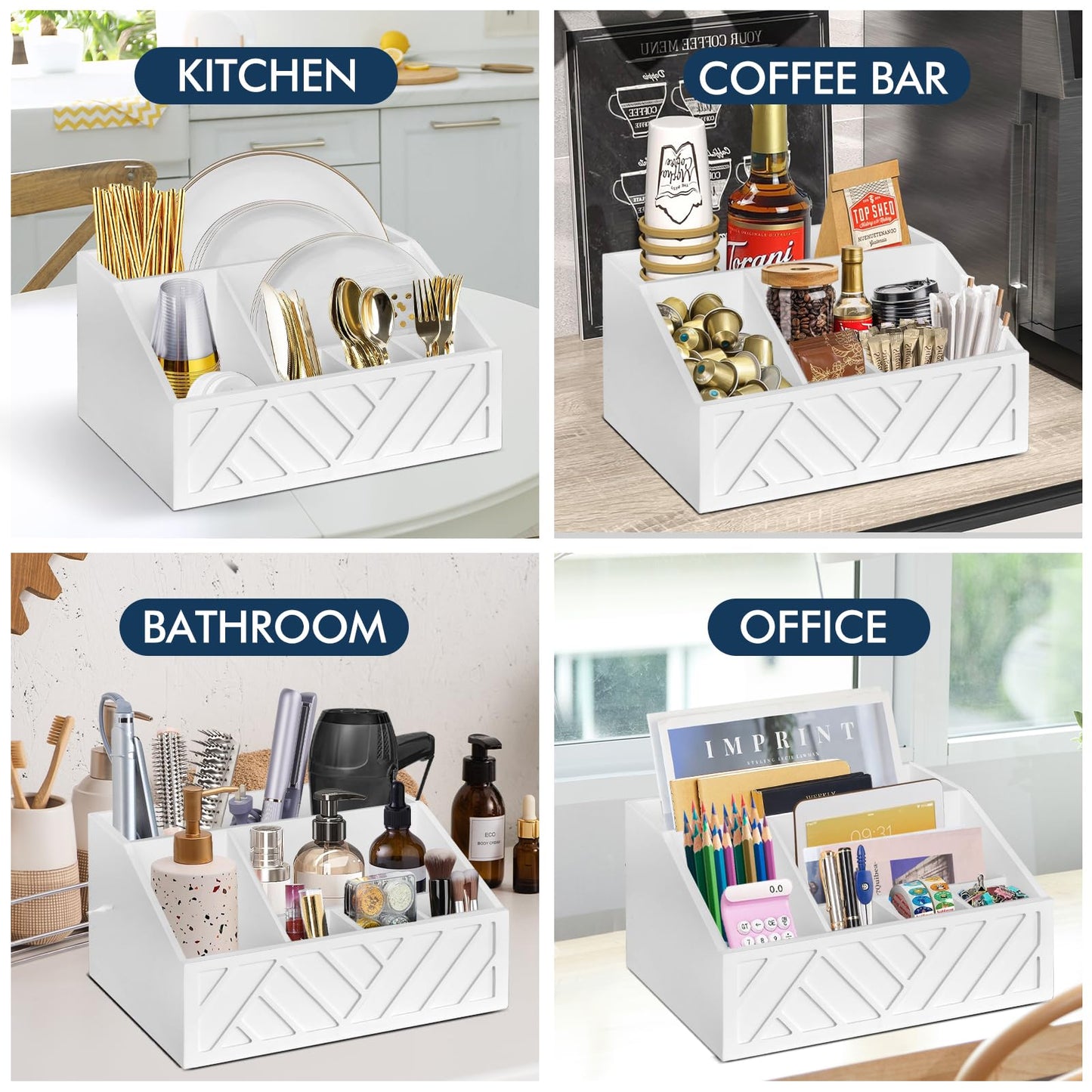 Ukonvi Paper Plate Dispenser, Paper Plate Holder for Kitchen Counter, Wood Rustic Silverware Utensil Caddy, Cutlery Flatware Organizer Box for Cups Spoons Forks Plates Napkins, Kitchen Accessories