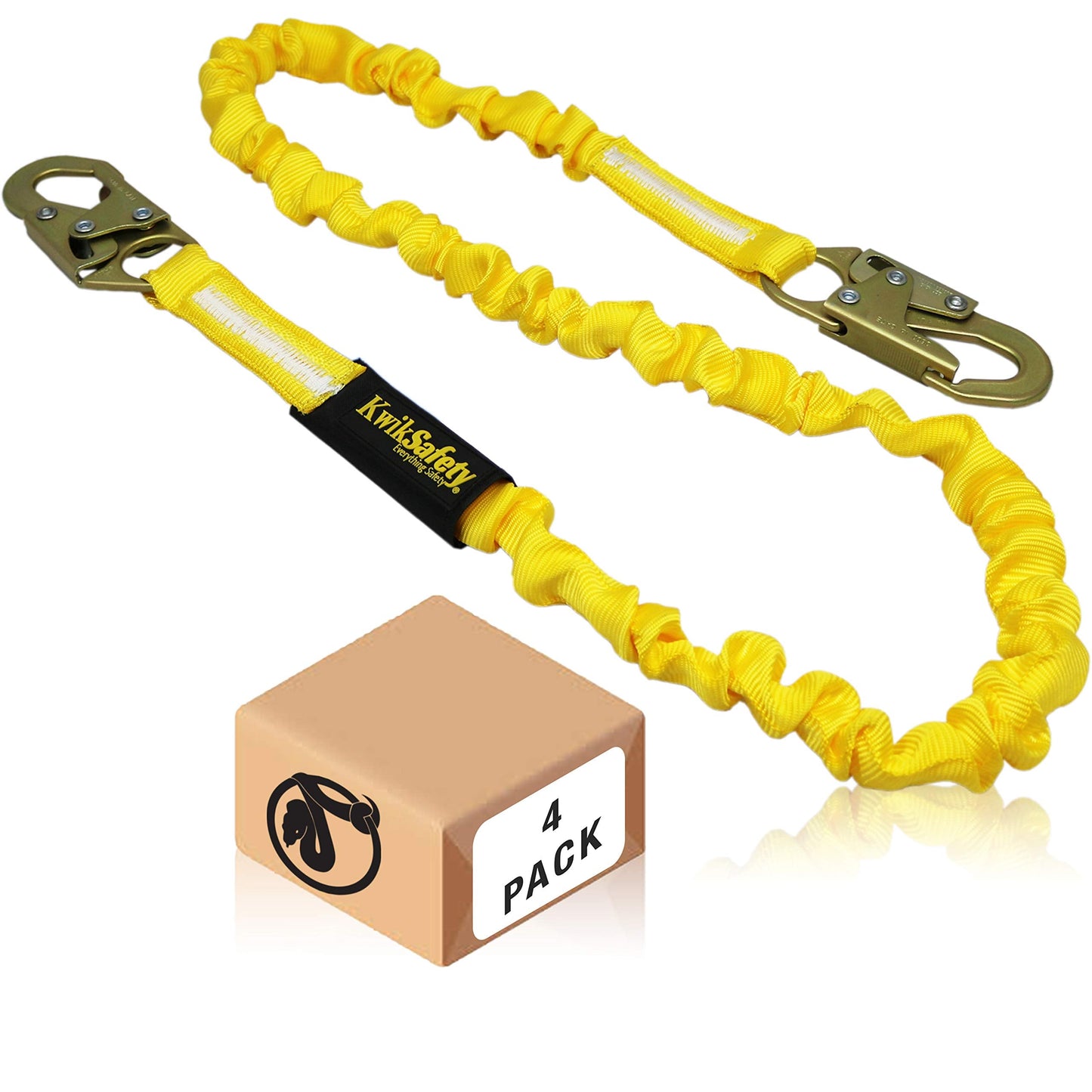KwikSafety - Charlotte, NC - Rattler [4 Pack] Internal Shock Absorber Single Leg 6ft Safety Lanyard OSHA ANSI Fall Arrest Protection Equipment Snap Hooks Construction Arborist Roofing