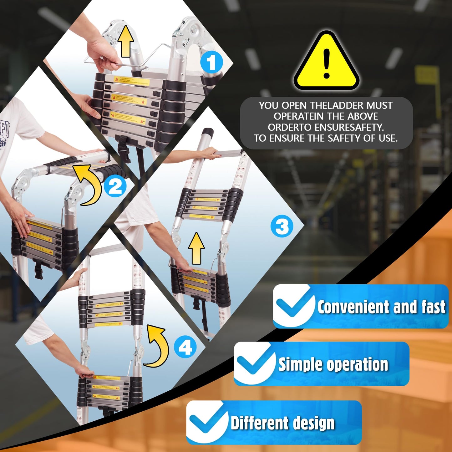 14.44 FT A Frame Telescoping Ladder Adjustable Multi-Purpose Collapsible Extension Ladder,Heavy Duty 330 lbs Max Capacity, Ideal for Home and Outdoor Work(2.2m+2.2m/14.44FT-A Frame)