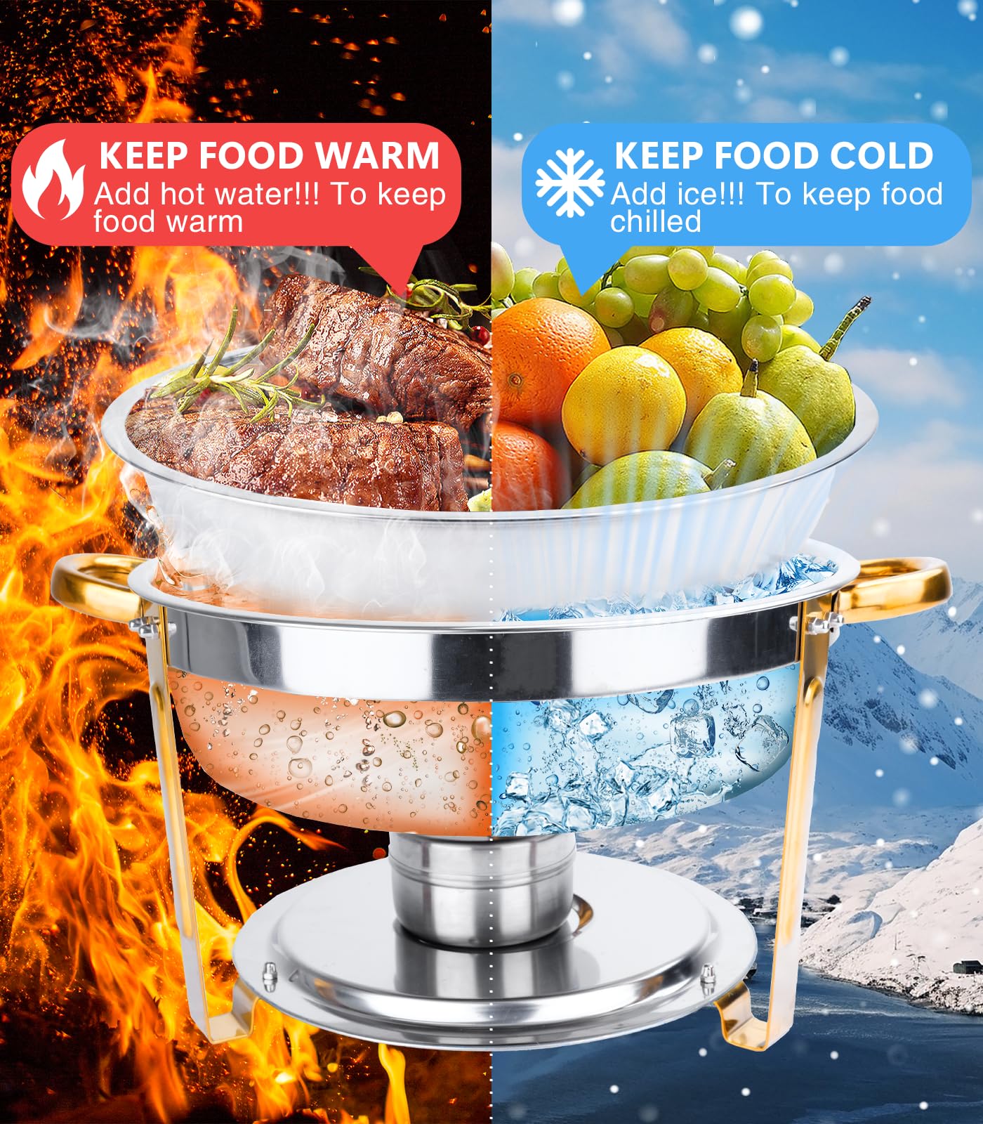 Beviliu 6QT Chafing Dishes for Buffet, 6 Pack 6QT Round Stainless Steel Chafing Dish Set for Home Parties, Christmas Gatherings, Food Warmers for Parties Buffet, Catering Supplies Buffet Display