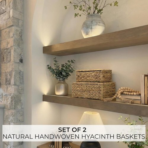 Decorative Storage Boxes - Set of 2 Stylish Wicker Organizer Bins for Home Decor | Safely Store Photos & Keepsakes