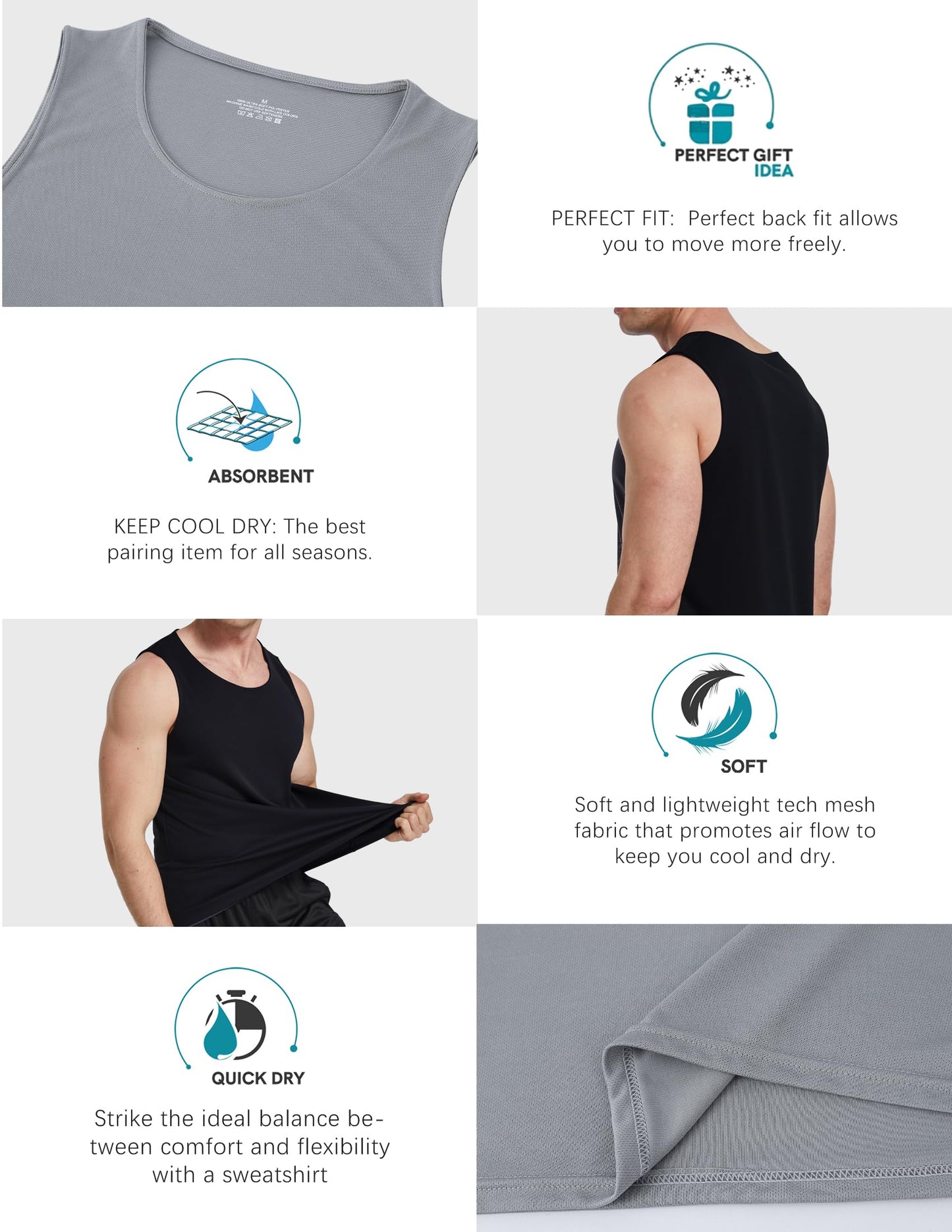 OYGSieg 6 Pack Men's Quick Dry Workout Tank Tops Breathable Gym Sleeveless Muscle Shirts for Active Men SetA L
