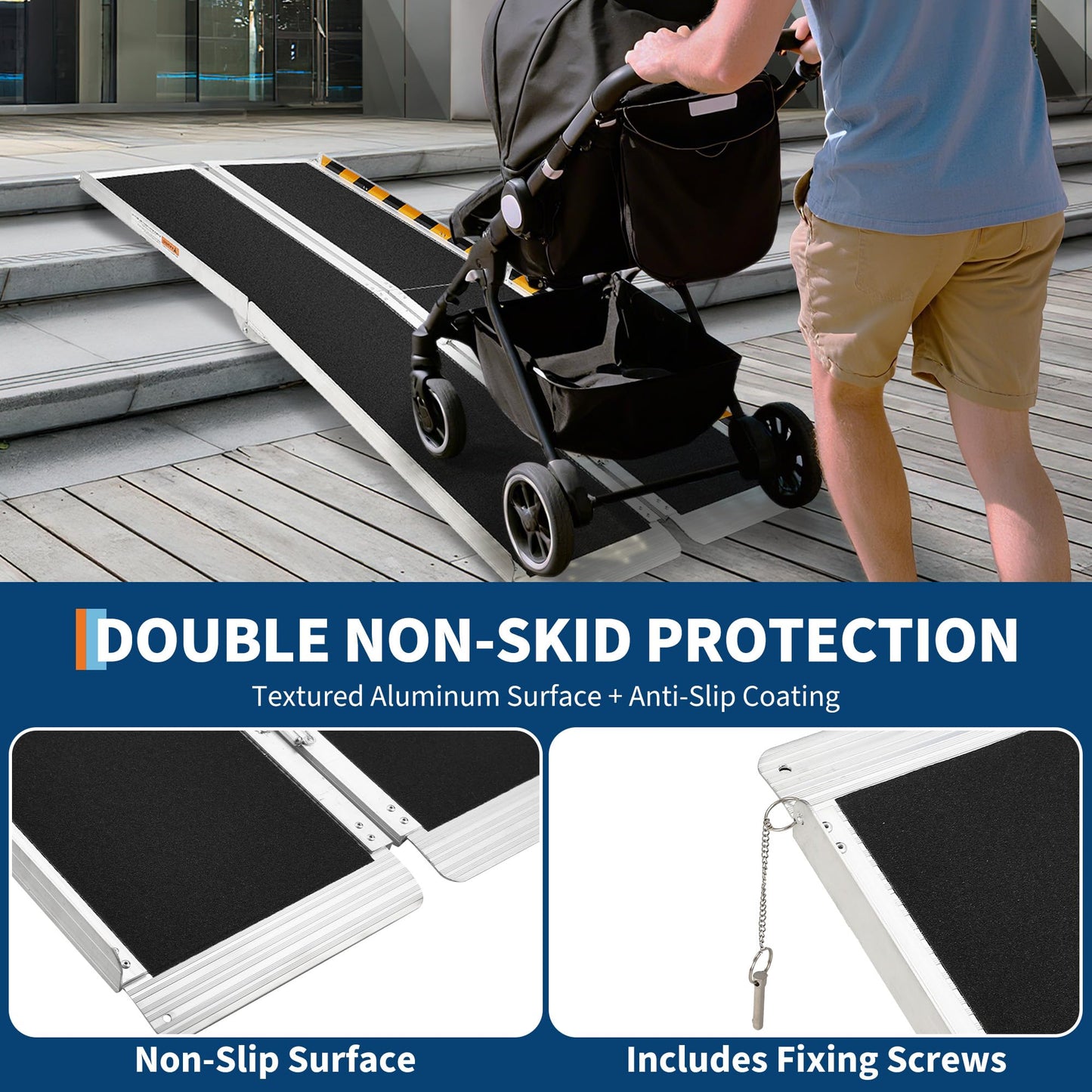 Aluminum Portable Wheelchair Ramp Folding Ramp w/Non-Slip Surface, Threshold for Home Steps, Scooter for Car, Doorways, Curbs & Stairs, 600 Lbs Capacity