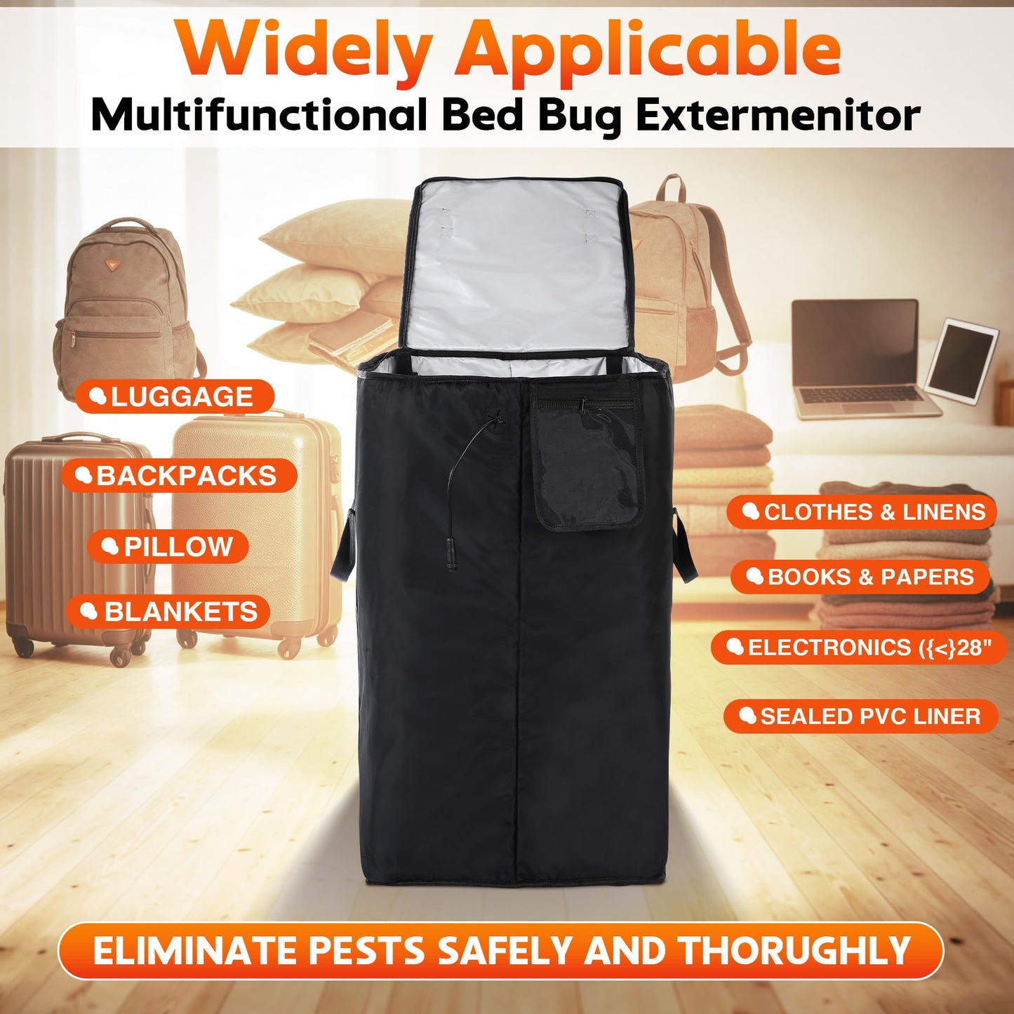 Bed Bug Heater, 360° High Temperature Portable Bed Bug Eliminator Equipment with Digital Timer & Temperature Control, Fast Heating to 155°F for Moths, Carpet Beetles and Lice(Black)