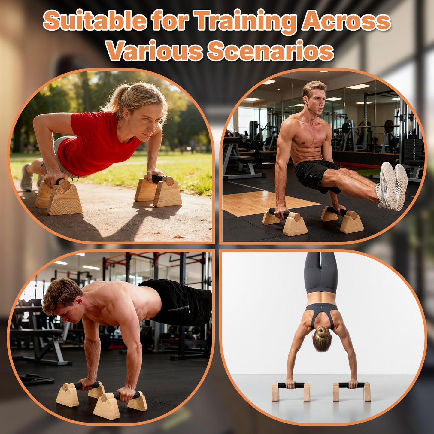 Parallettes Bars, 2 Pcs Wooden Calisthenics Equipment with Non-Slip Base for Handstand Training Push Up Bars Calisthenics Bar Joint-Friendly Beech Wood Calisthenics Equipment for Men