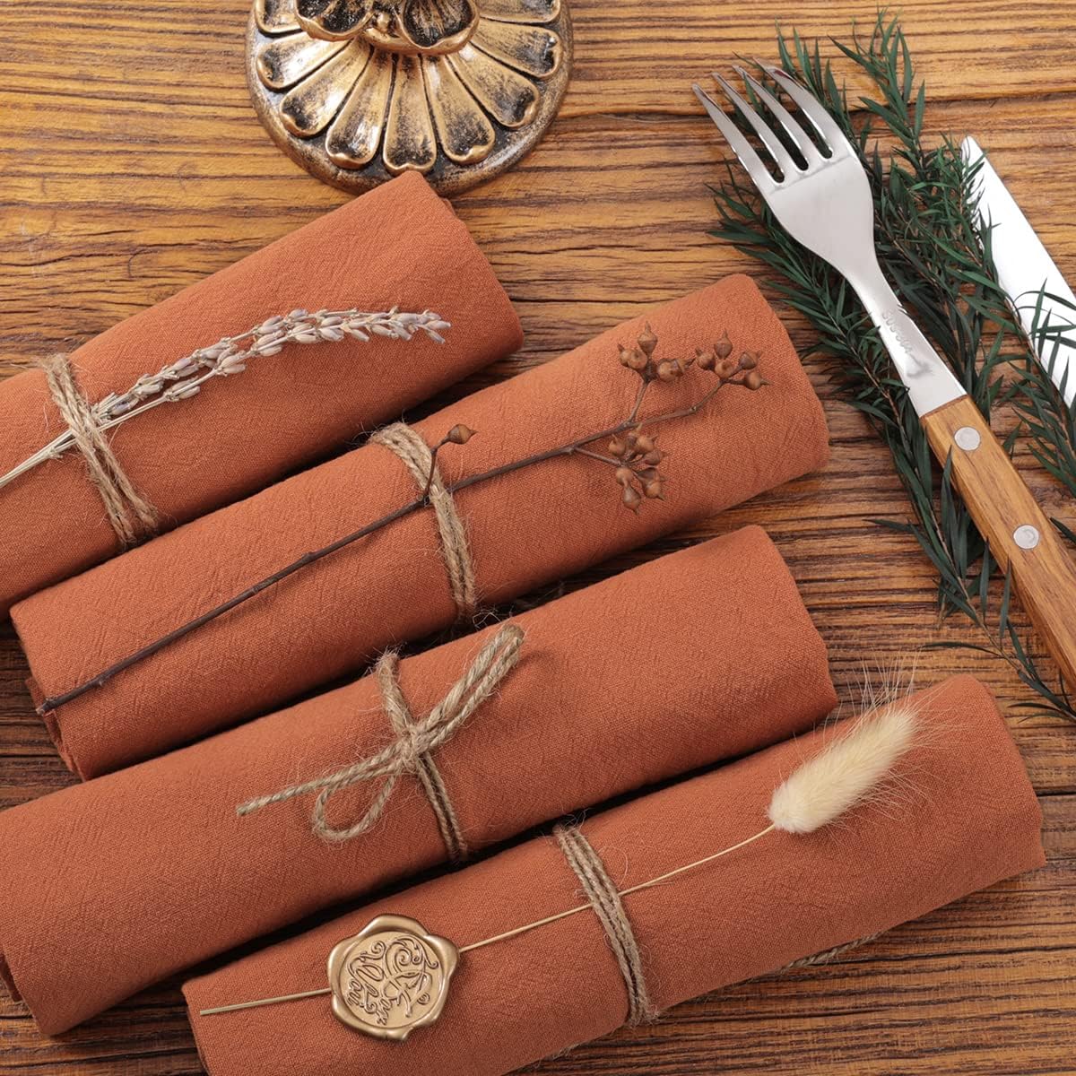 Socomi Cloth Napkins - Terracotta Washable Linen Cotton Set of 10 | 17"x17" for Weddings & Events