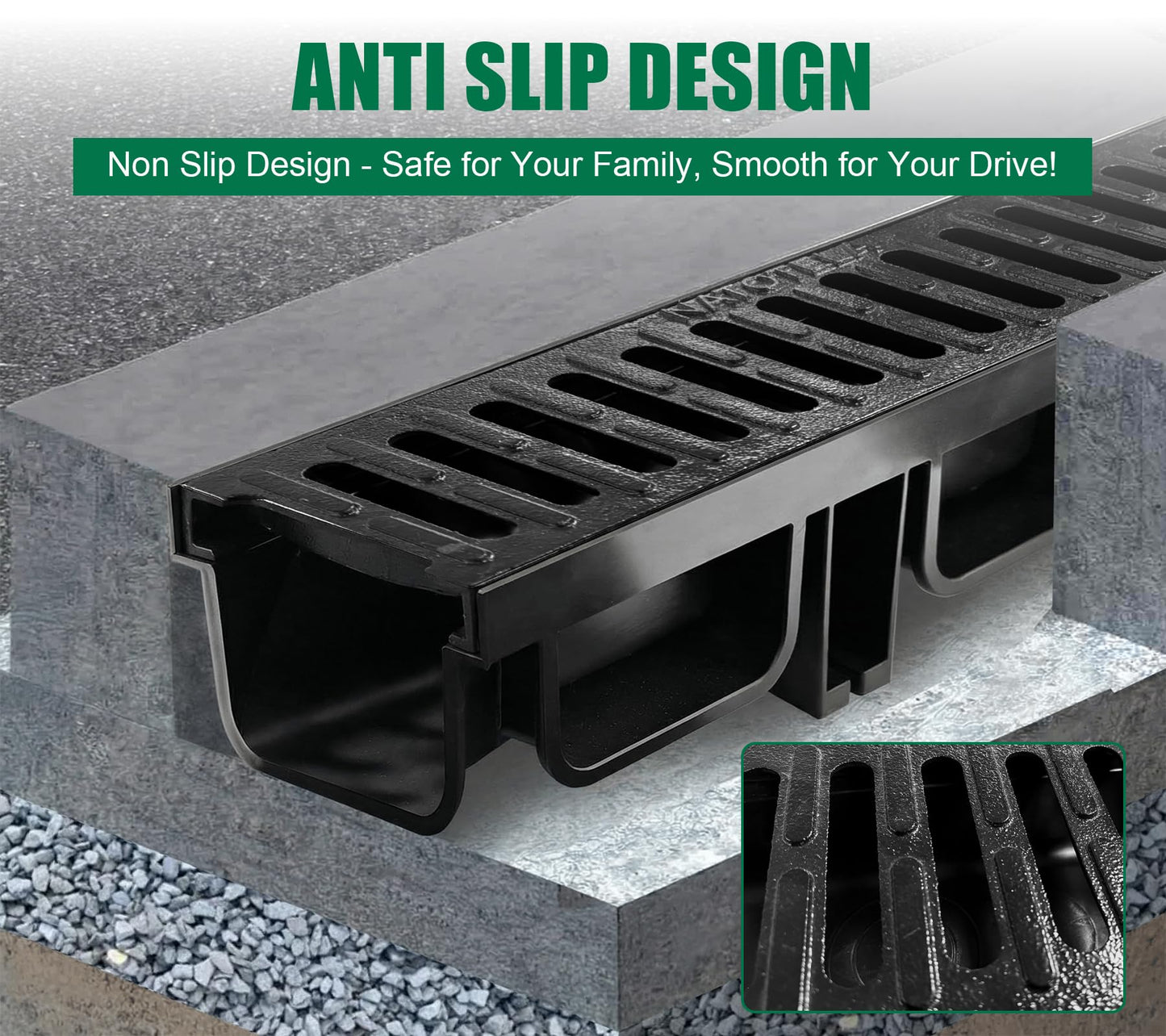 Natotela B Class Driveway Channel Drain with Ductile Iron Grate-19.7Lx5.5Wx3.9H in. Trench Drain System,12 Pack Total Length 236.22in,Heavy Duty Trench Drainage for Garage,Parking Lot,Concrete