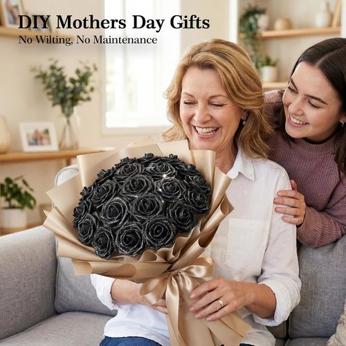 MACTING 30PCS Real Touch Foam Roses - Black Glitter Artificial Flowers for DIY Wedding Bouquets & Home Decor